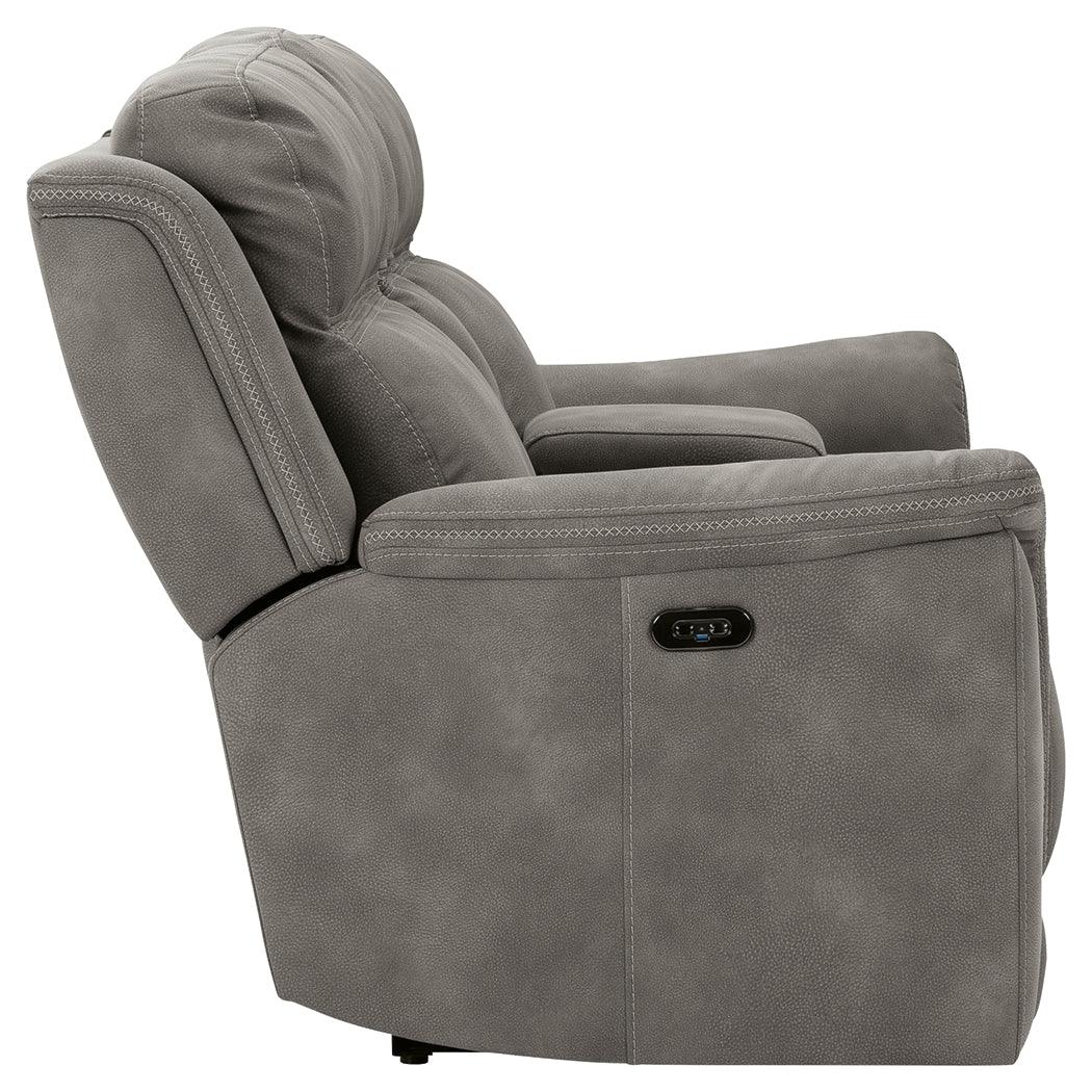 Next-Gen Durapella Slate Microfiber Power Reclining Loveseat with Console, side view