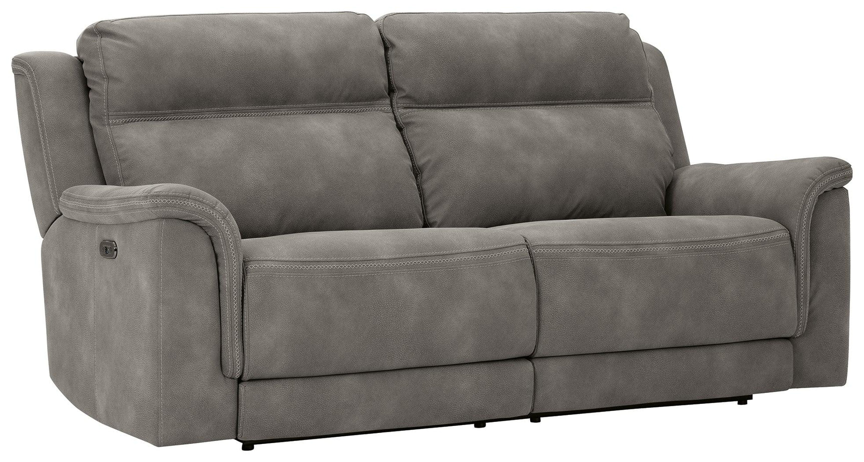 Next-Gen Durapella Slate Microfiber Power Reclining Sofa angled closed position