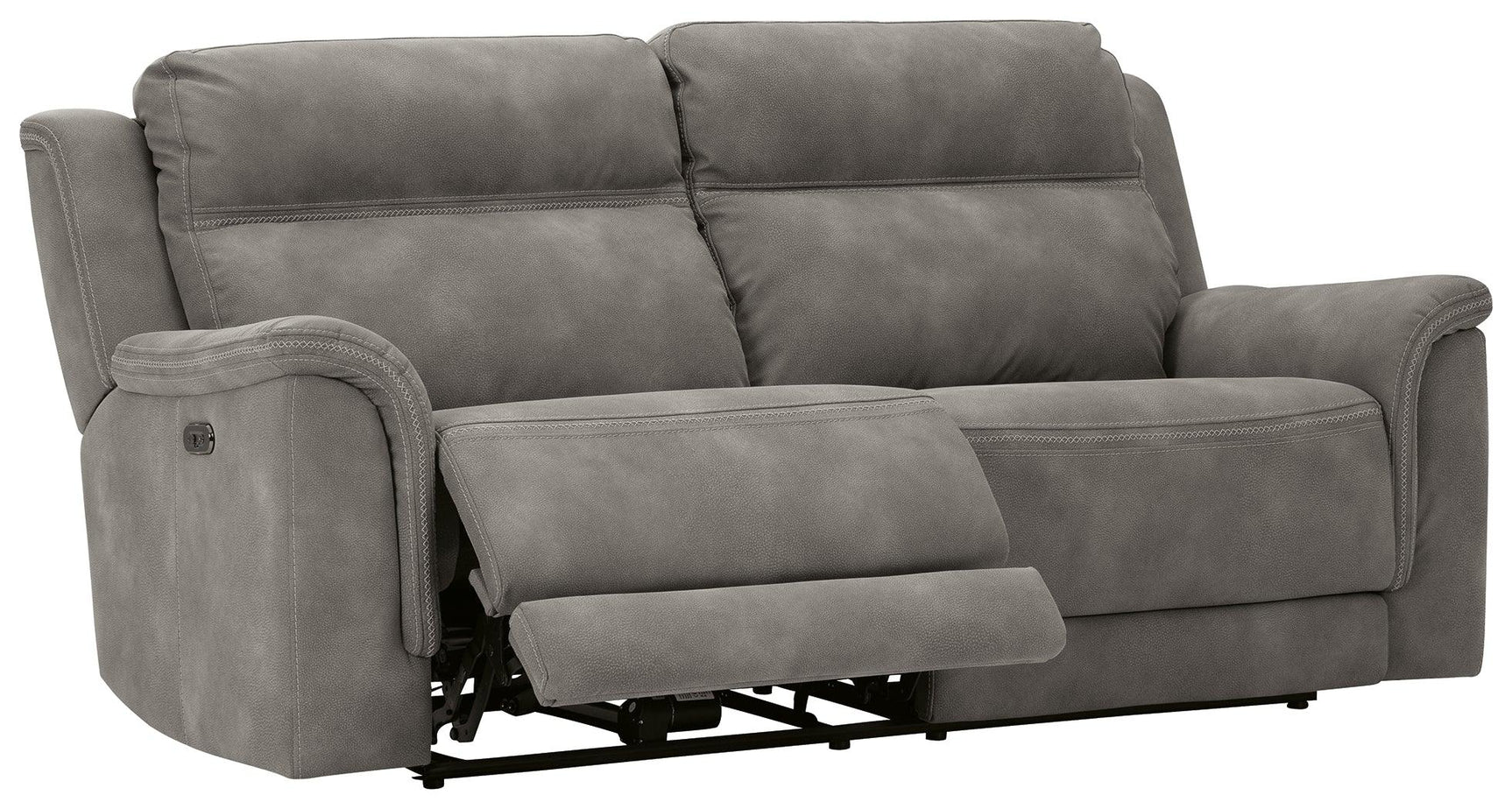 Next-Gen Durapella Slate Microfiber Power Reclining Sofa angled open position