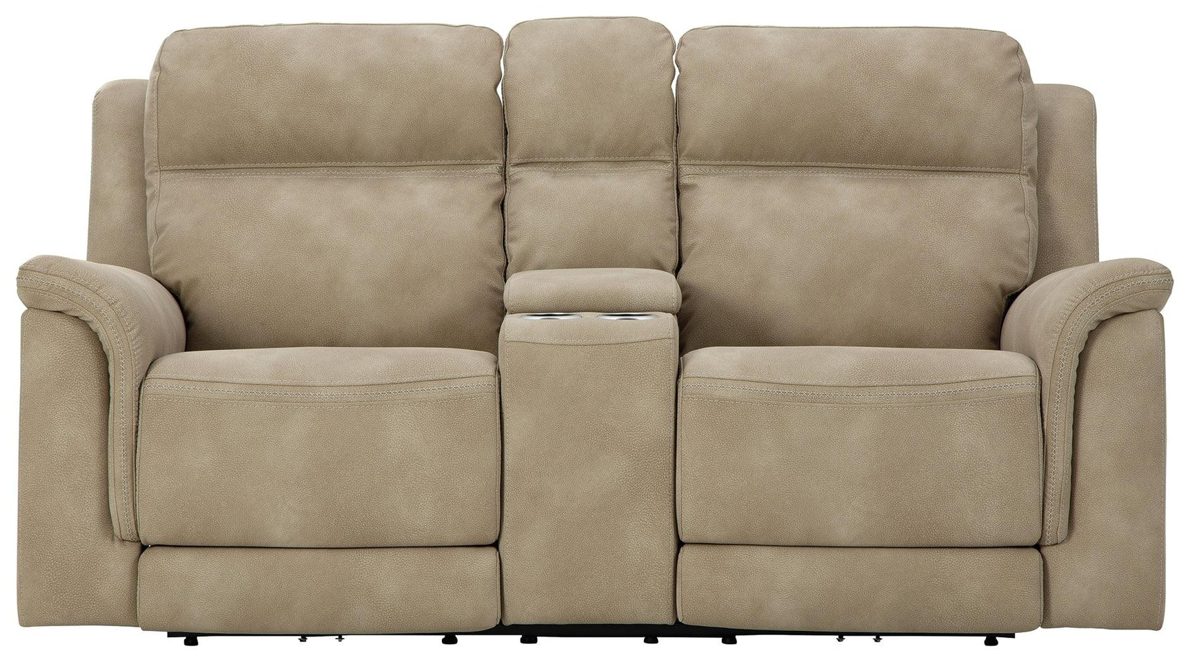 Next-gen Durapella Sand Microfiber Power Reclining Loveseat With Console - Ella Furniture