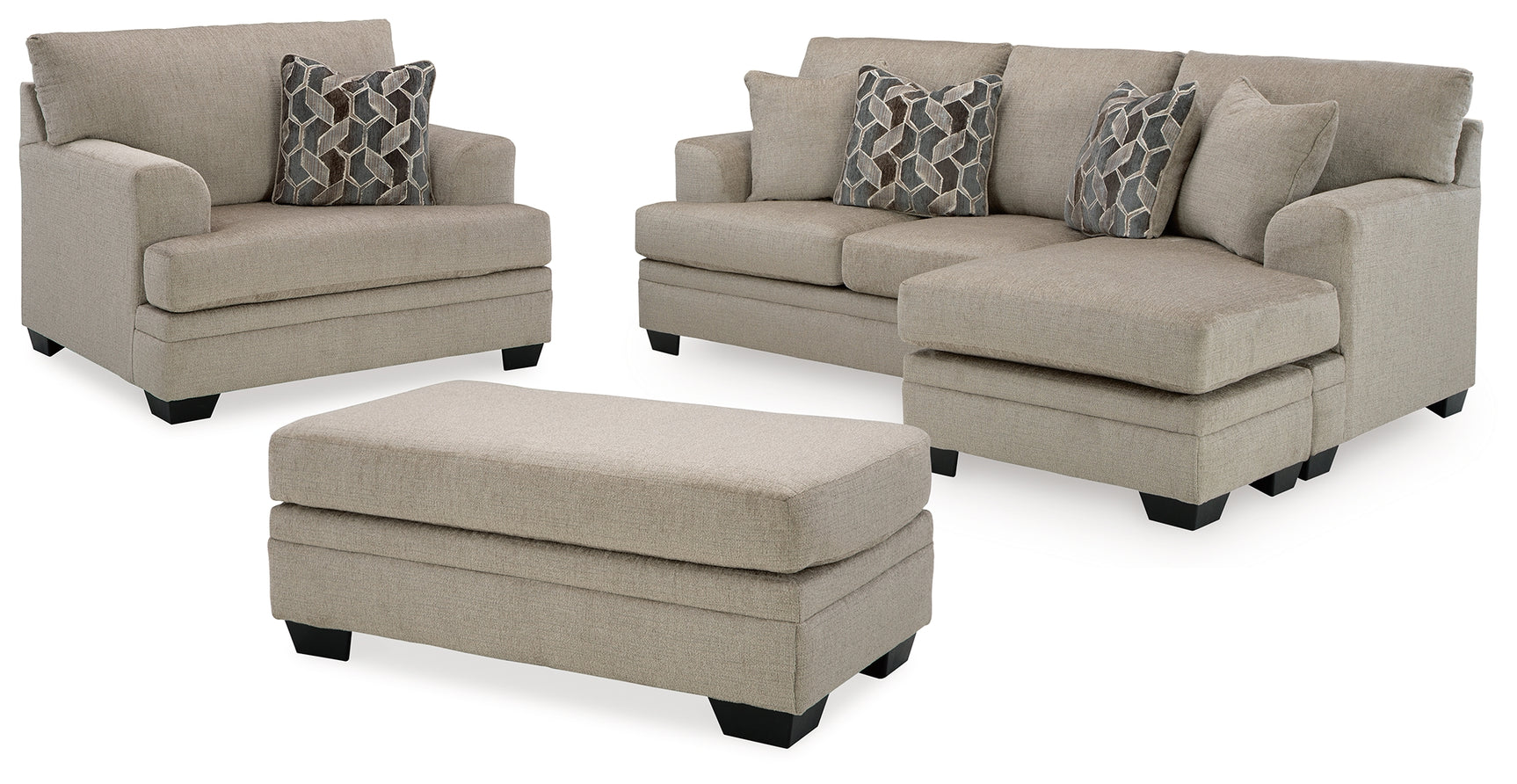 Taupe upholstered chair included in Stonemeade set