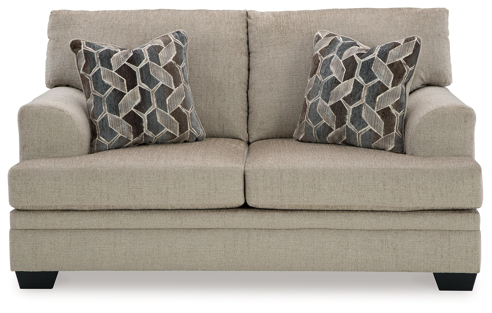 Front view of chair in taupe upholstery