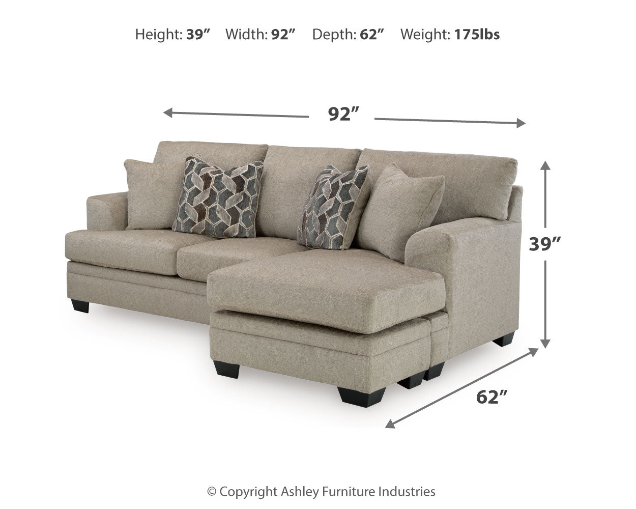Stonemeade taupe sofa chaise seating set including chair and ottoman