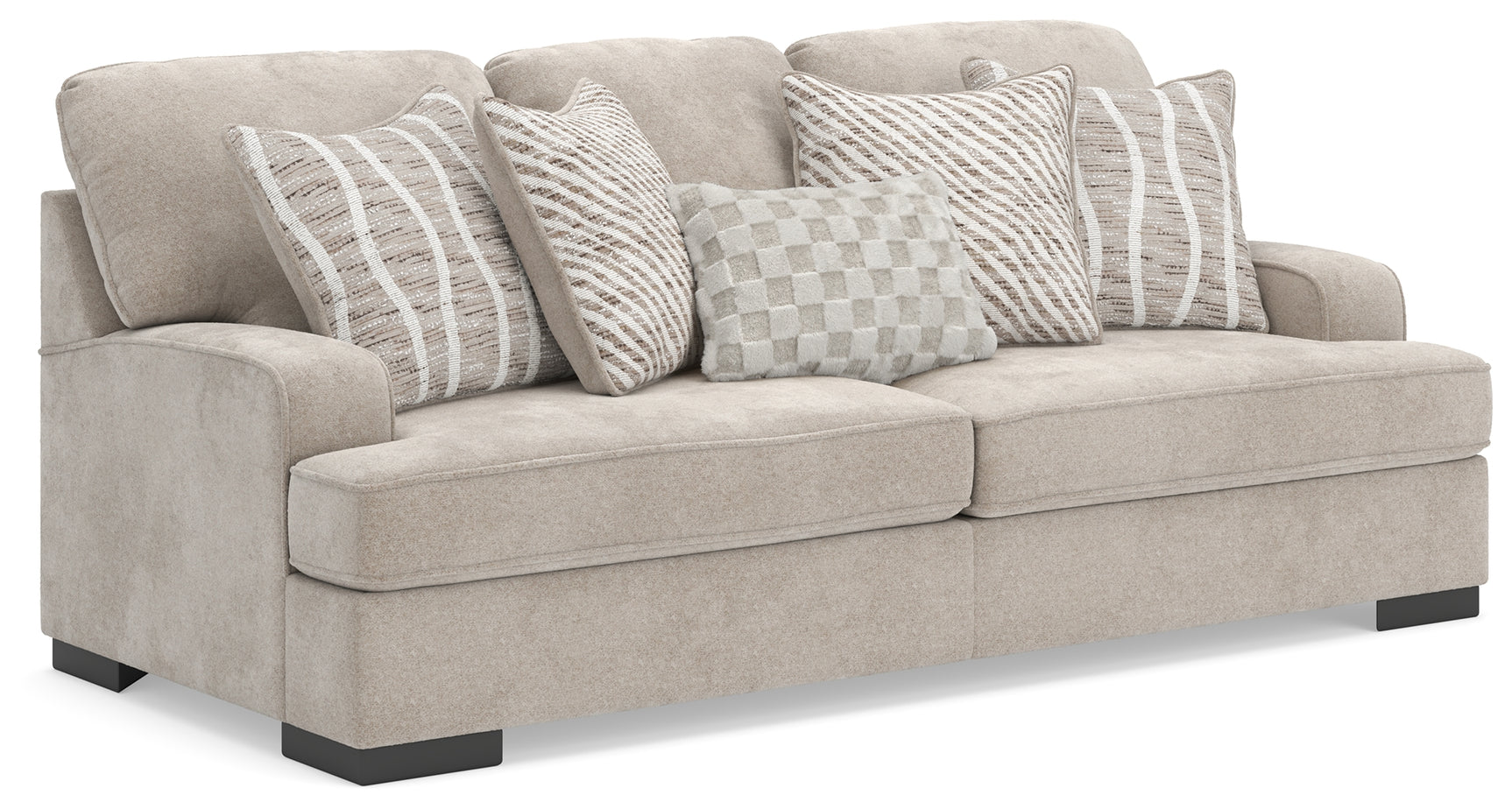High Profile Taupe Chenille Sofa side view
