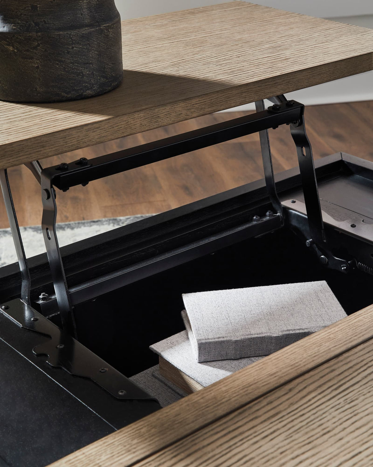 Black and Light Brown Lift-Top Coffee Table with Cabinet Storage — product image 6