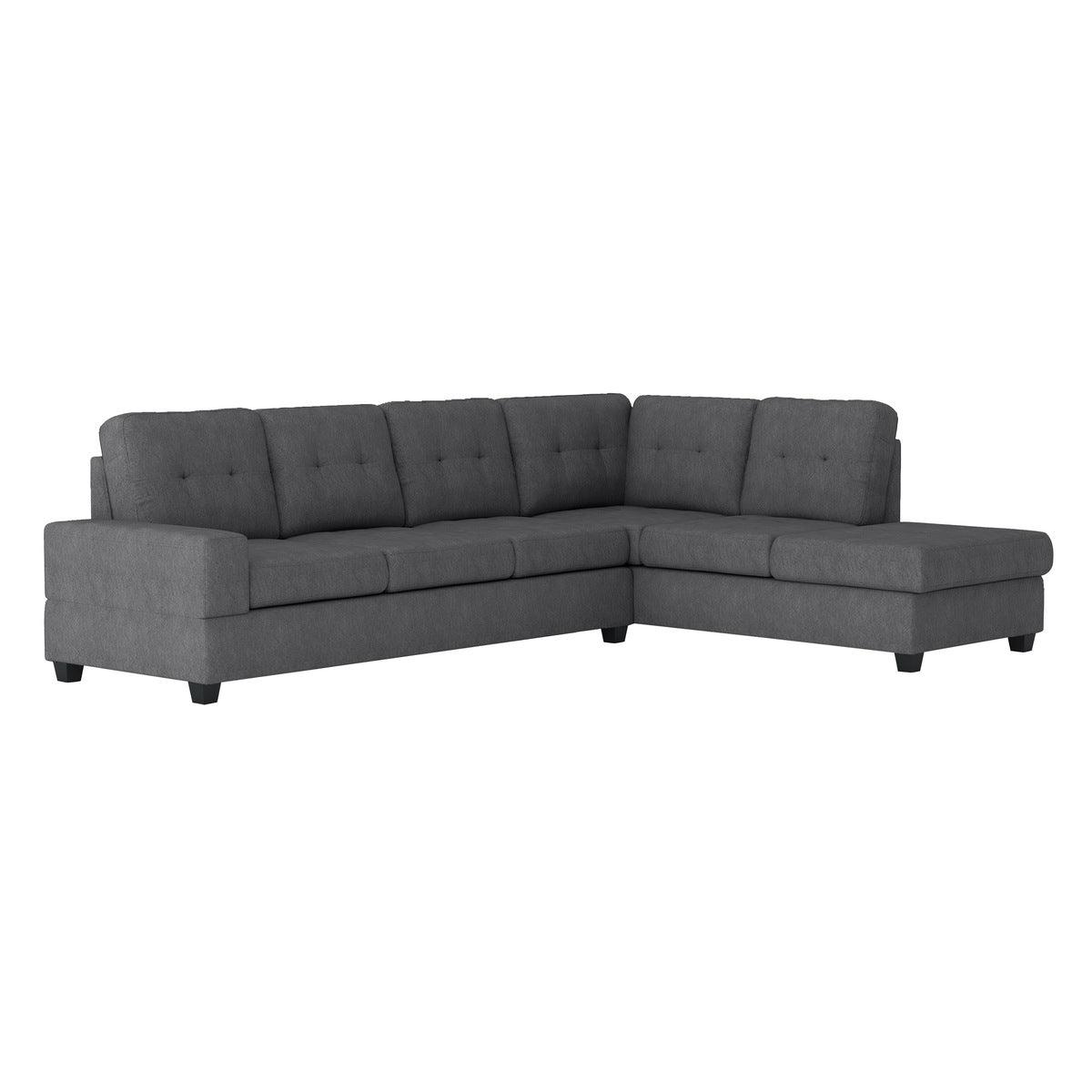 Side view of Dark Gray Fabric Tufted Sectional Sofa