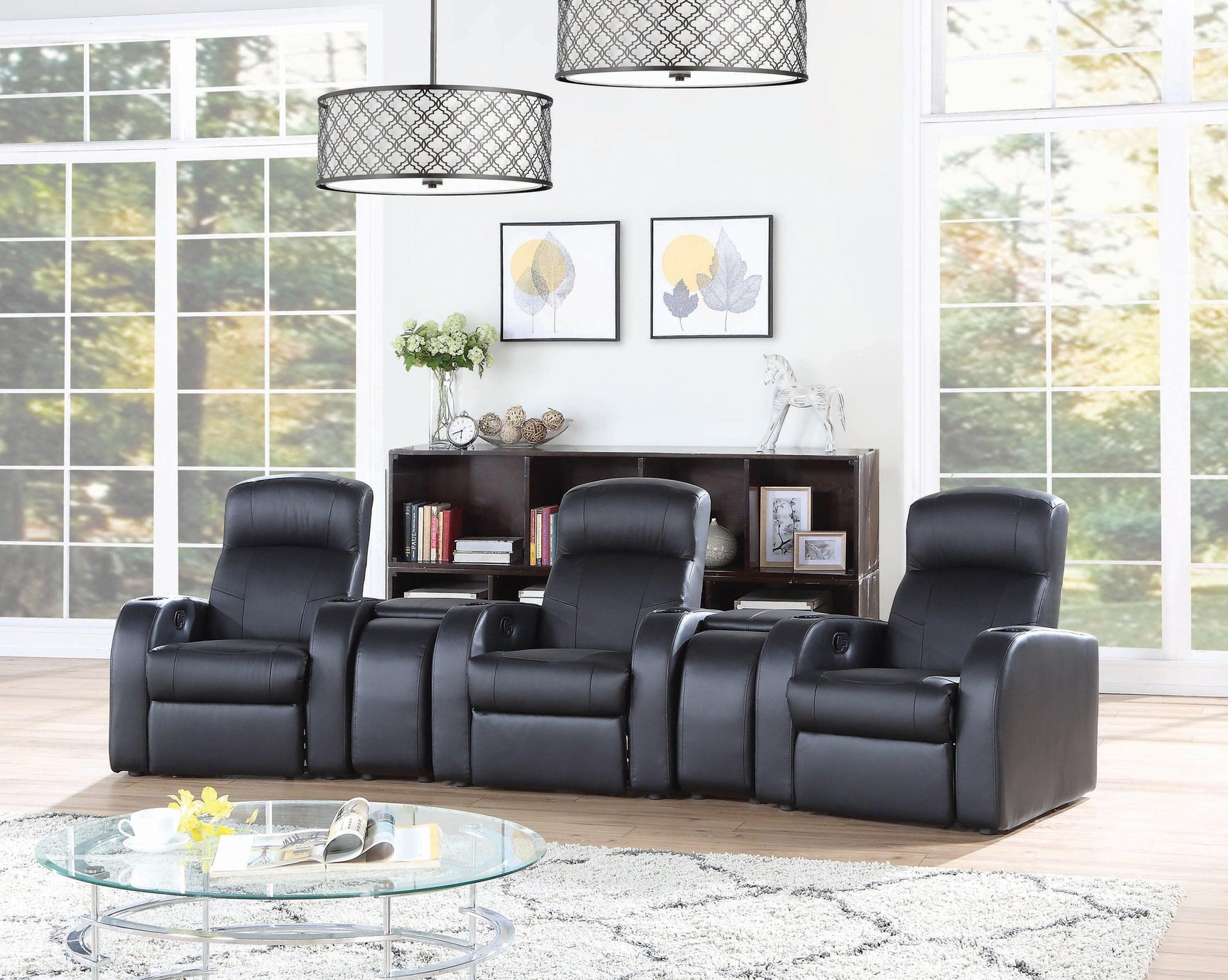 Cyrus black upholstered home theater recliner side view