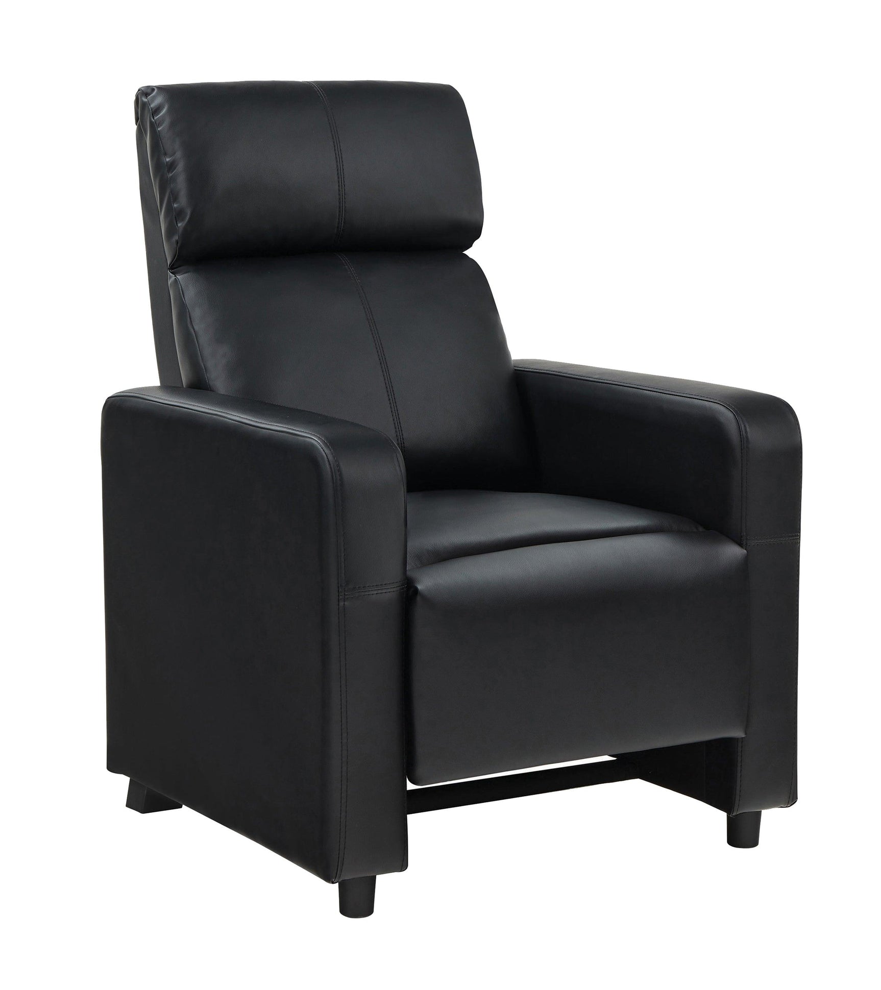 Close-up of Toohey black tufted leatherette upholstery and armrest