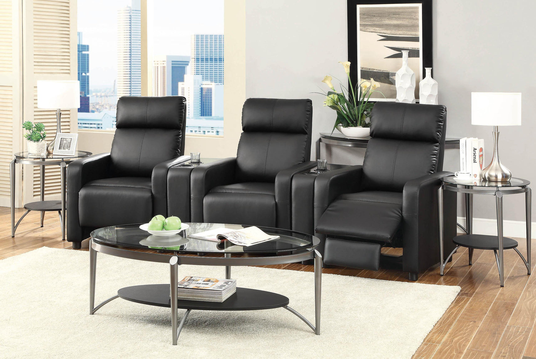 Toohey Black Leatherette Recliner open reclined angle
