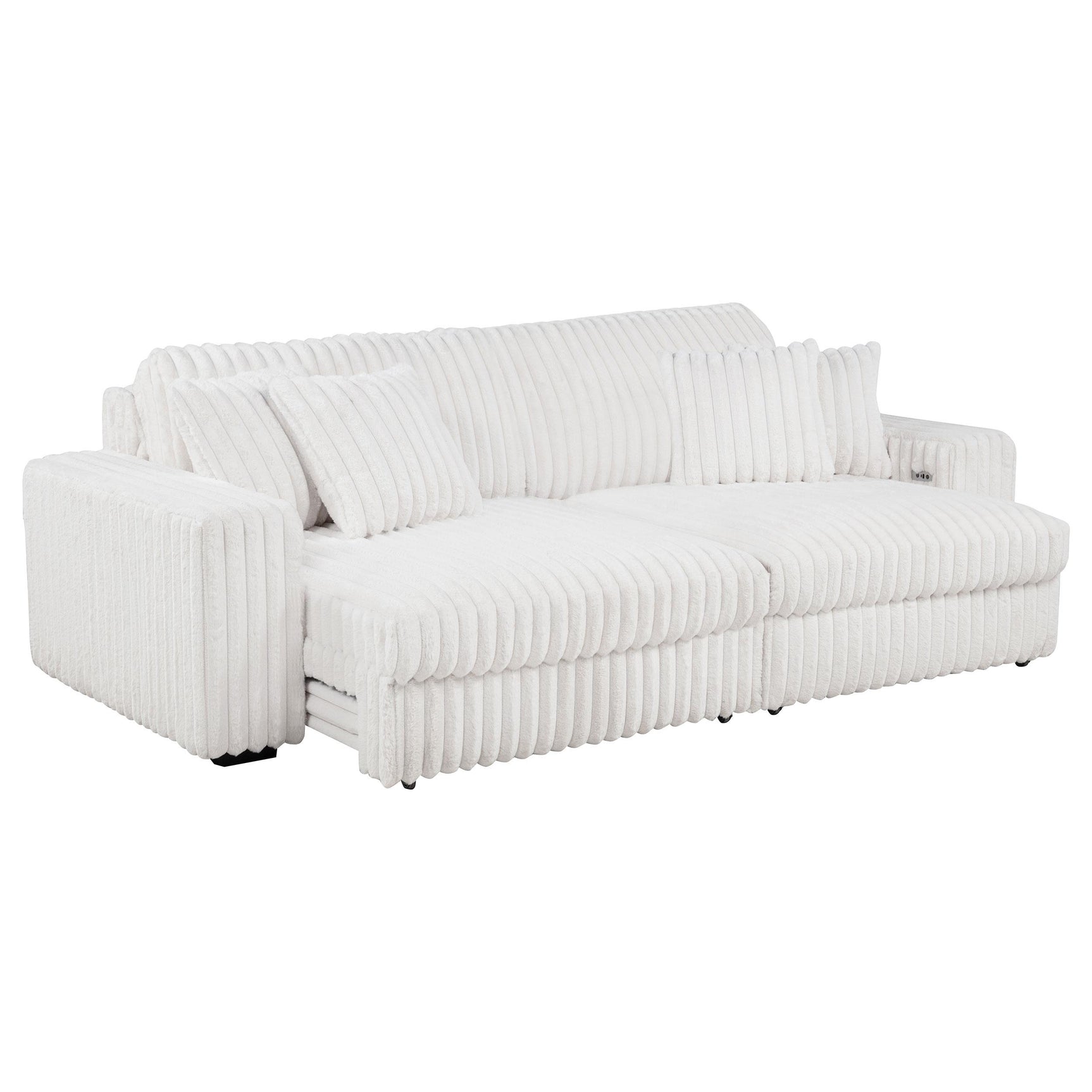 Jacana Ivory Corduroy Upholstered Dual Power Chaise Sofa side view