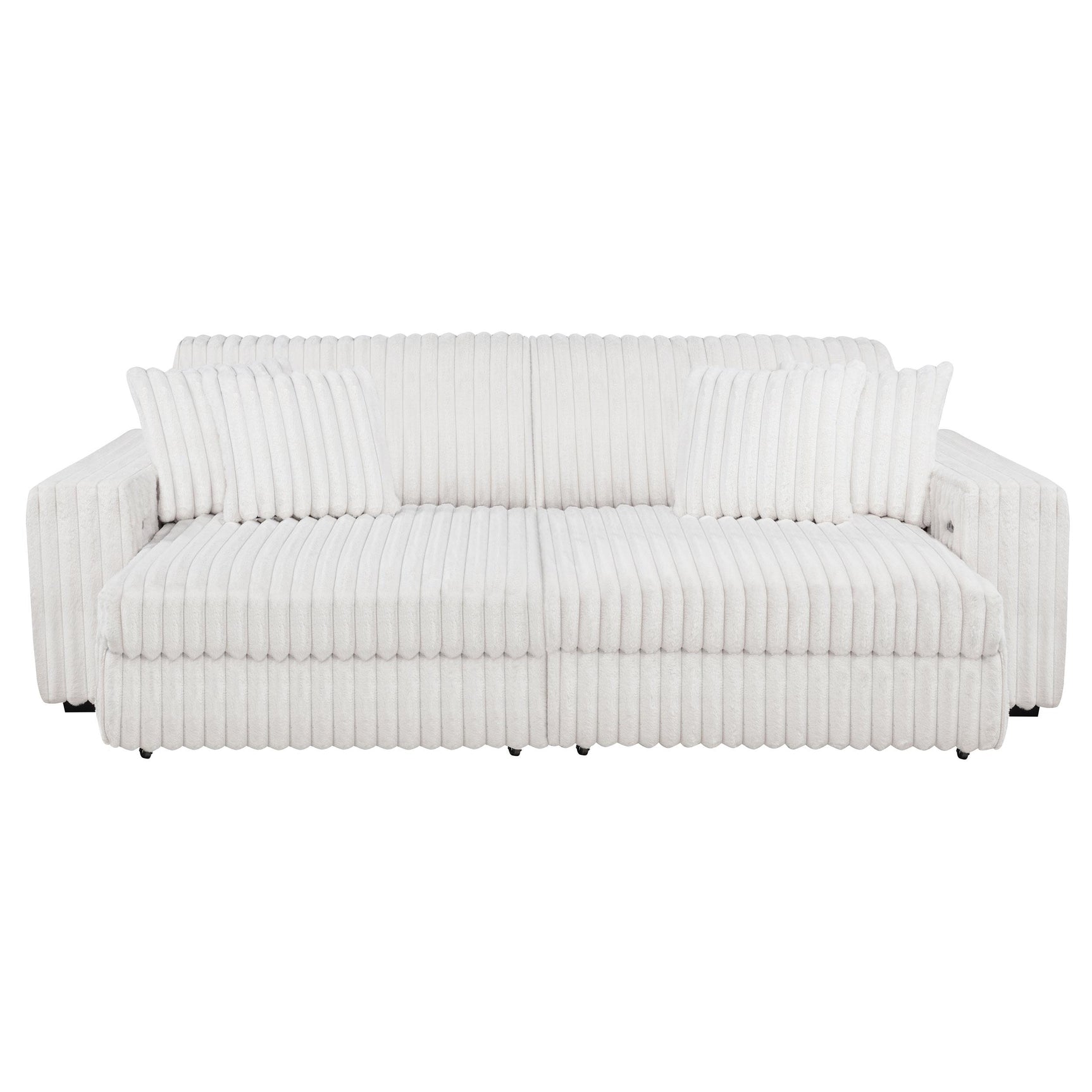 Jacana Ivory Corduroy Upholstered Dual Power Chaise Sofa front view
