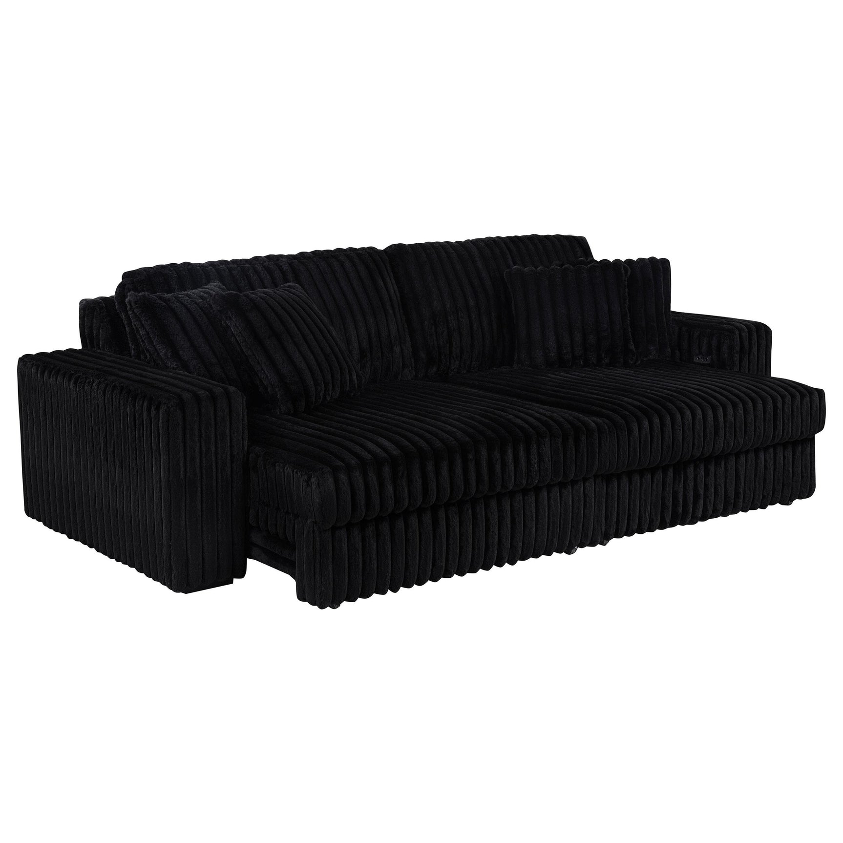 Side view of Jacana Black Corduroy Upholstered Dual Power Chaise Sofa