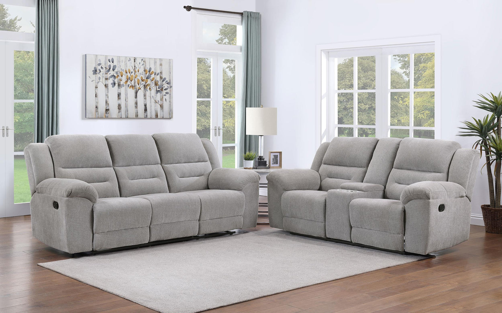 Grimm Gray Reclining Sofa side angle