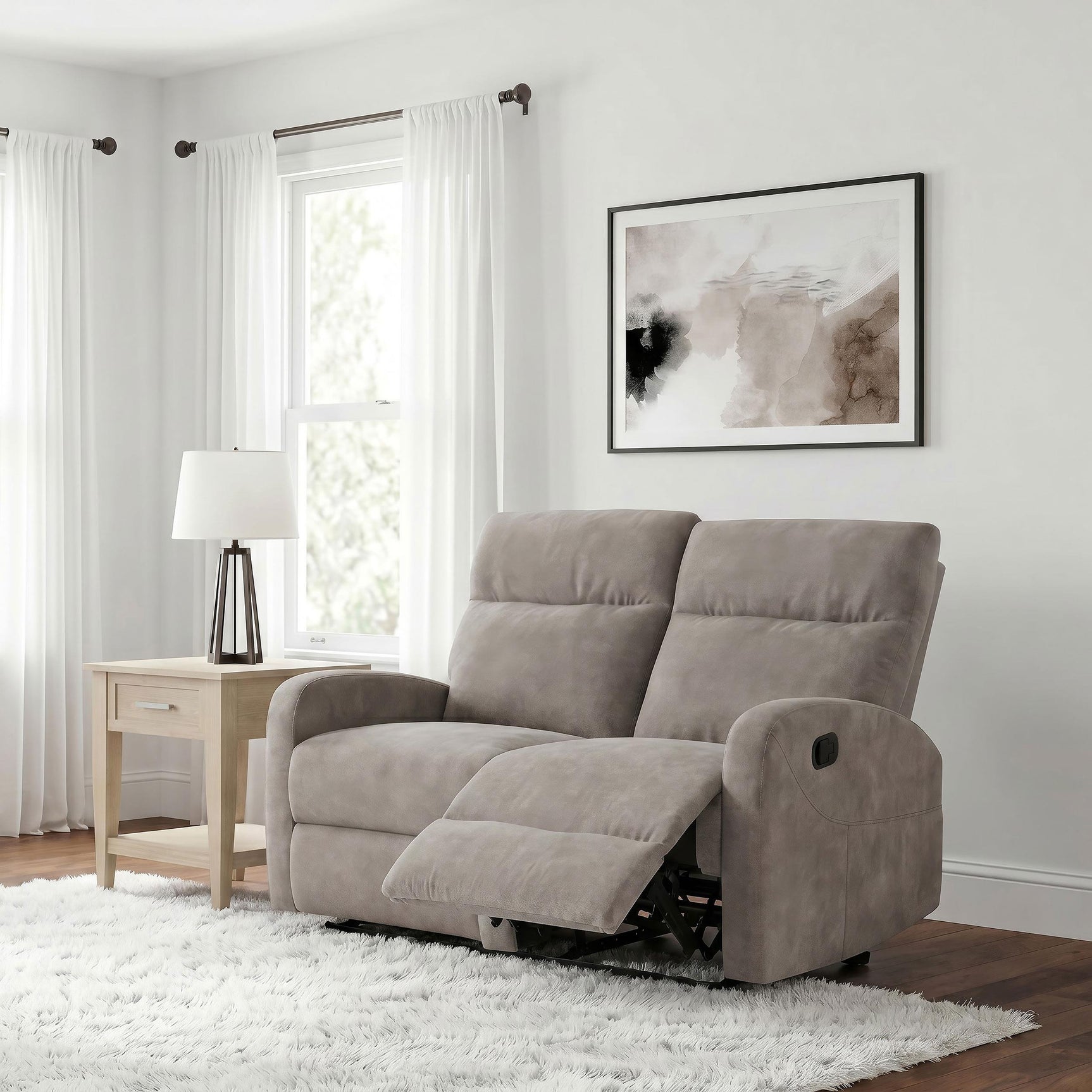 Back angle of Hamilton chenille manual reclining loveseat