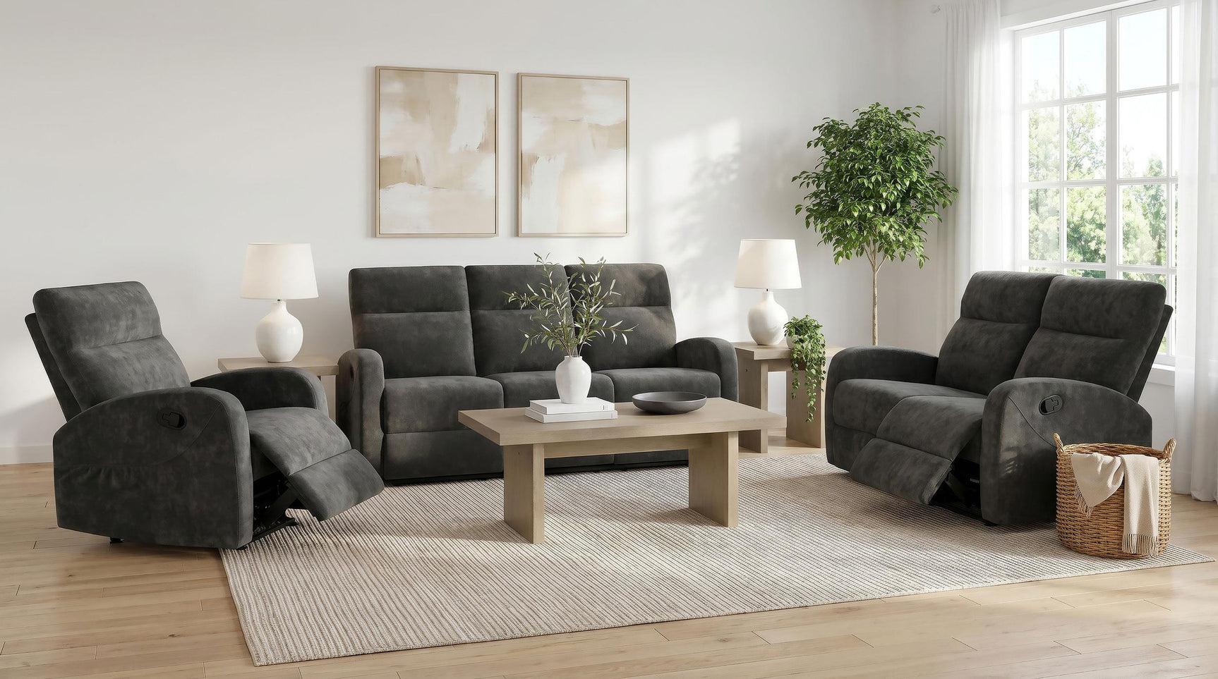 Hamilton reclining sofa in charcoal grey, front view