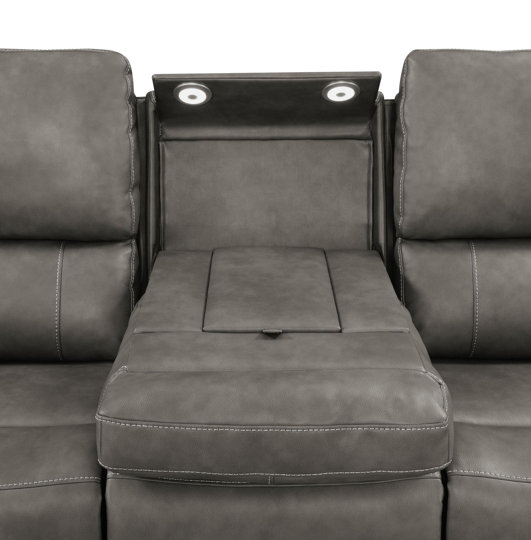 Charcoal leatherette upholstery close-up