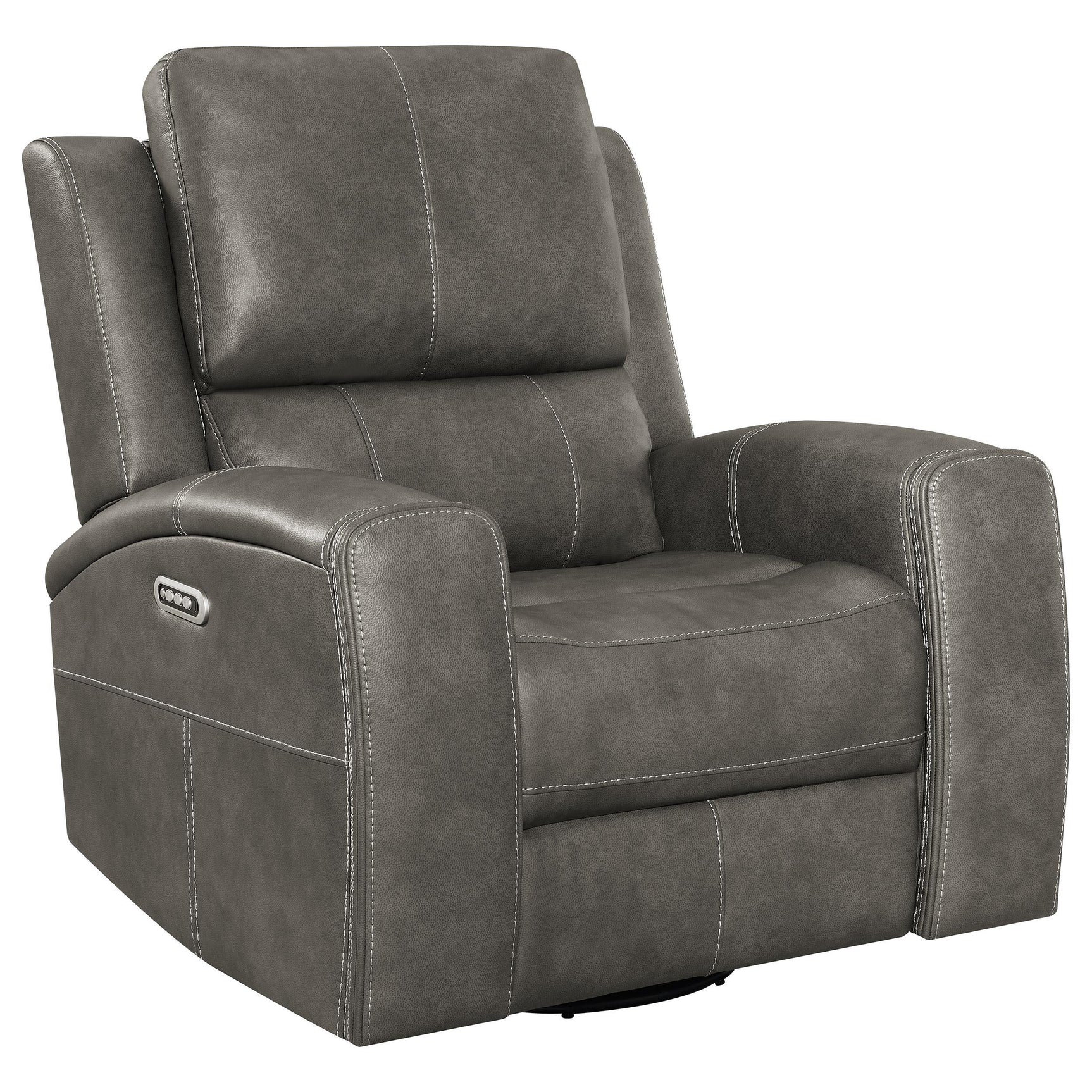 Detailed charcoal leatherette upholstery