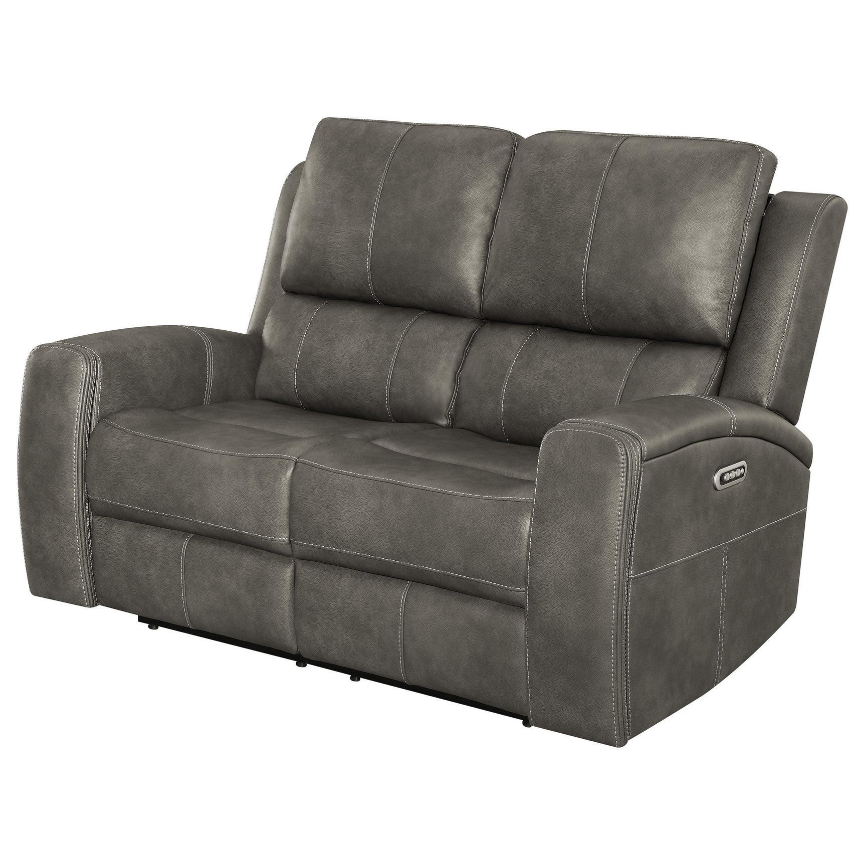 Armrest cup holder on charcoal Brickston Loveseat