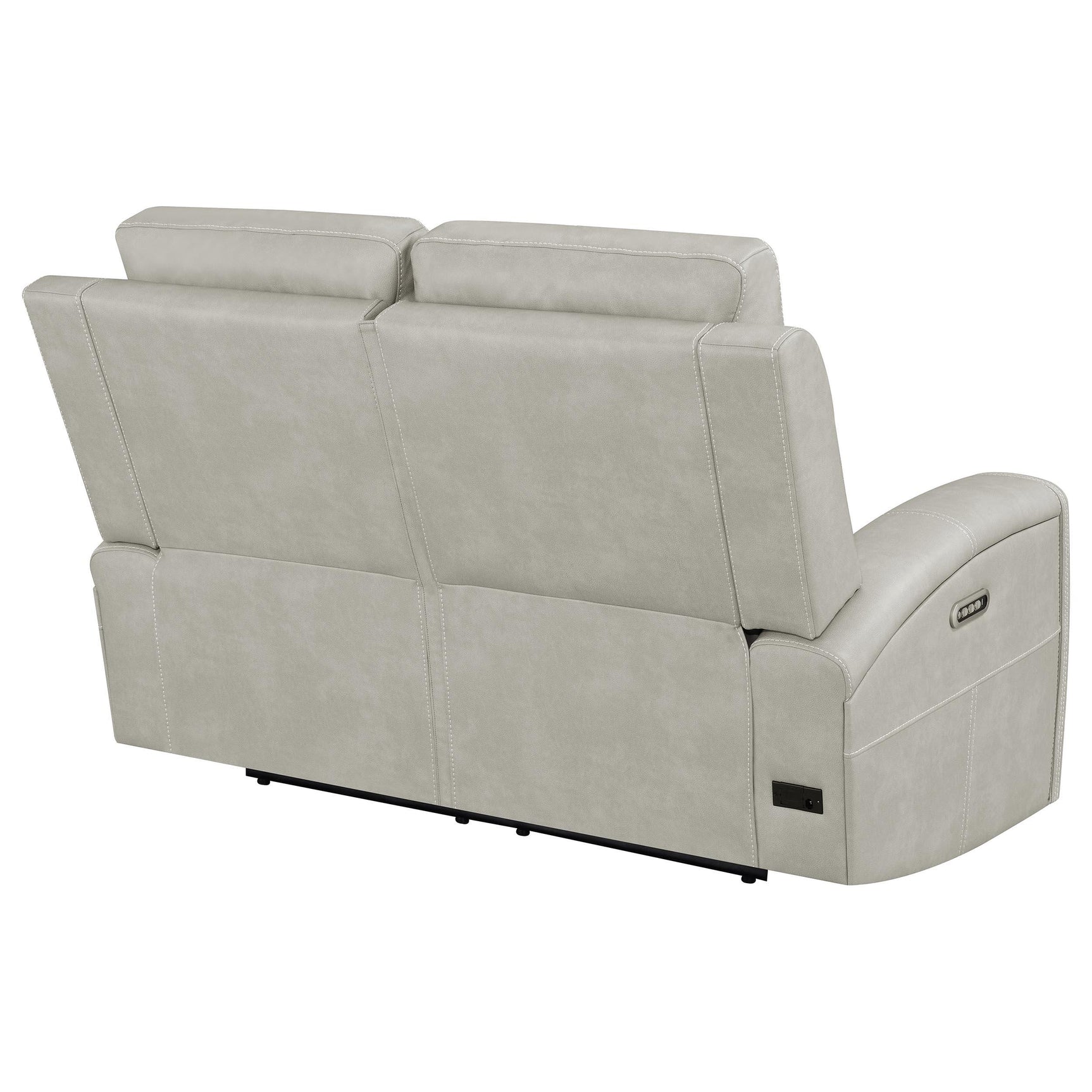 Detailed view of seat cushion materials and stitching