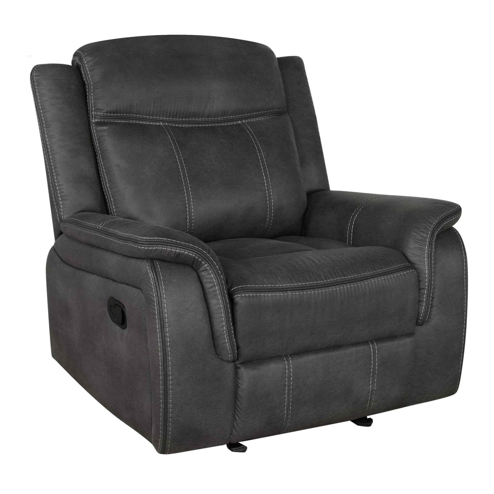 View of manually reclining lever on Lawrence Glider Recliner