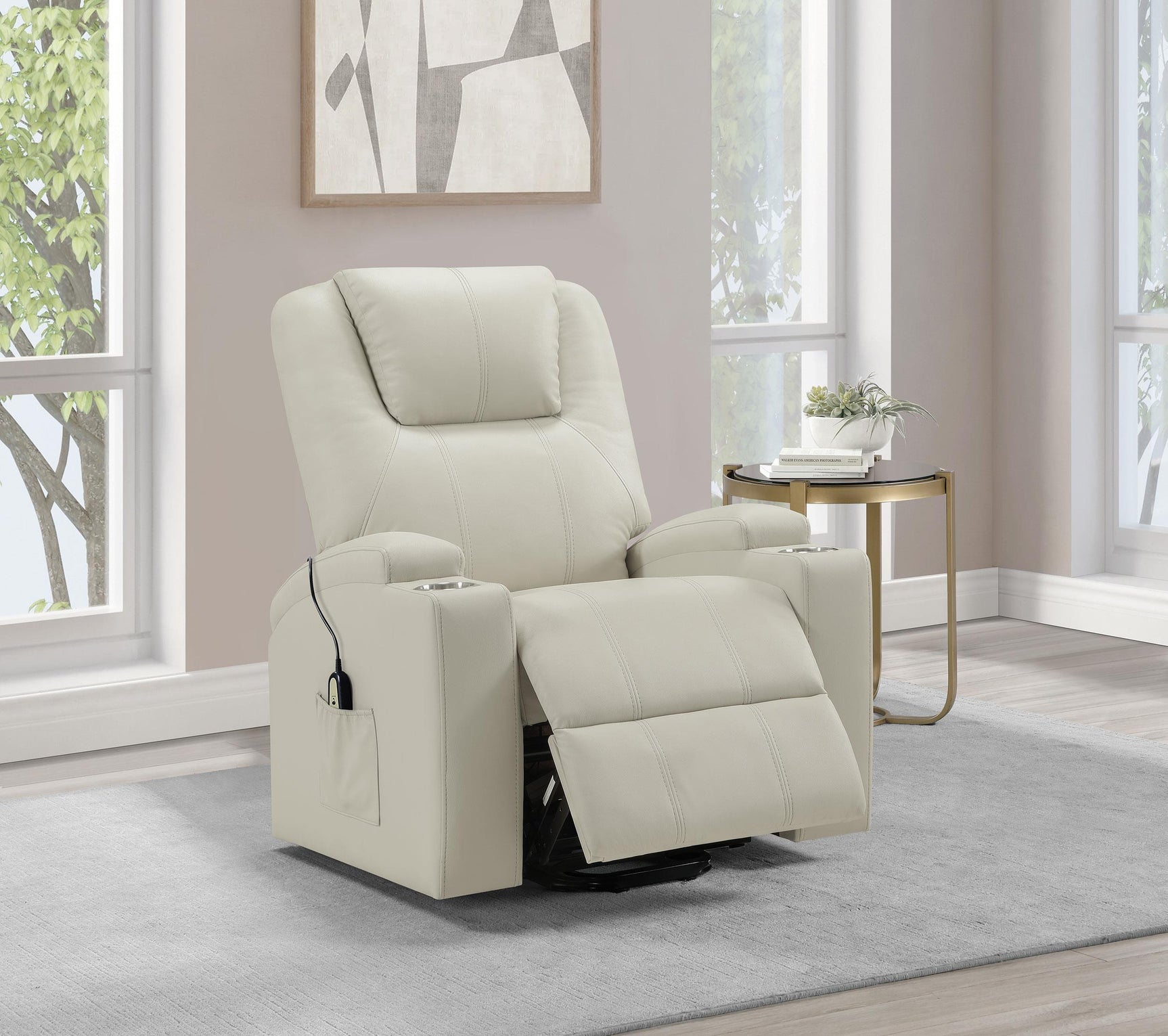 Armstrong Recliner side view showing storage pocket