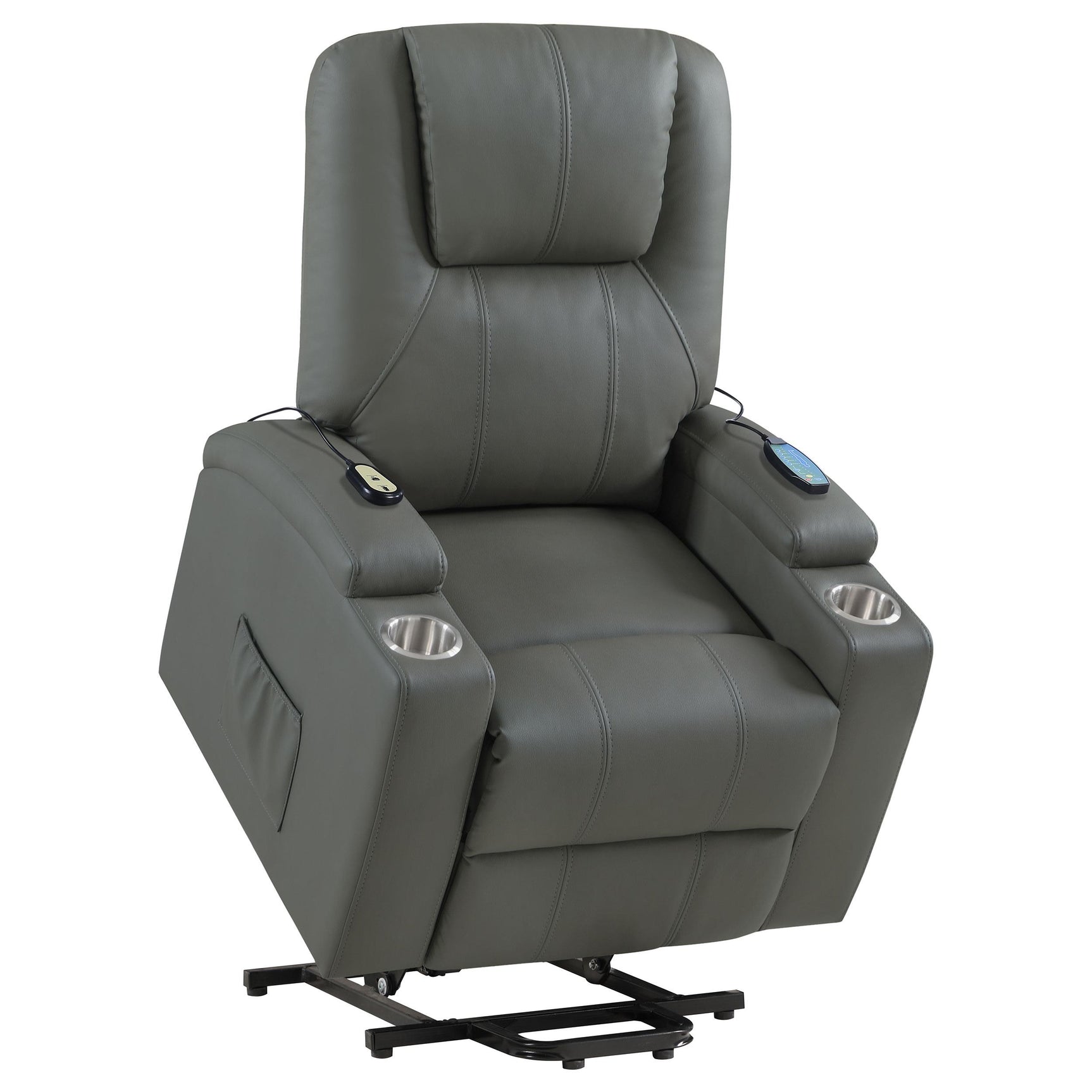 Recliner in lifted position showing power lift mechanism