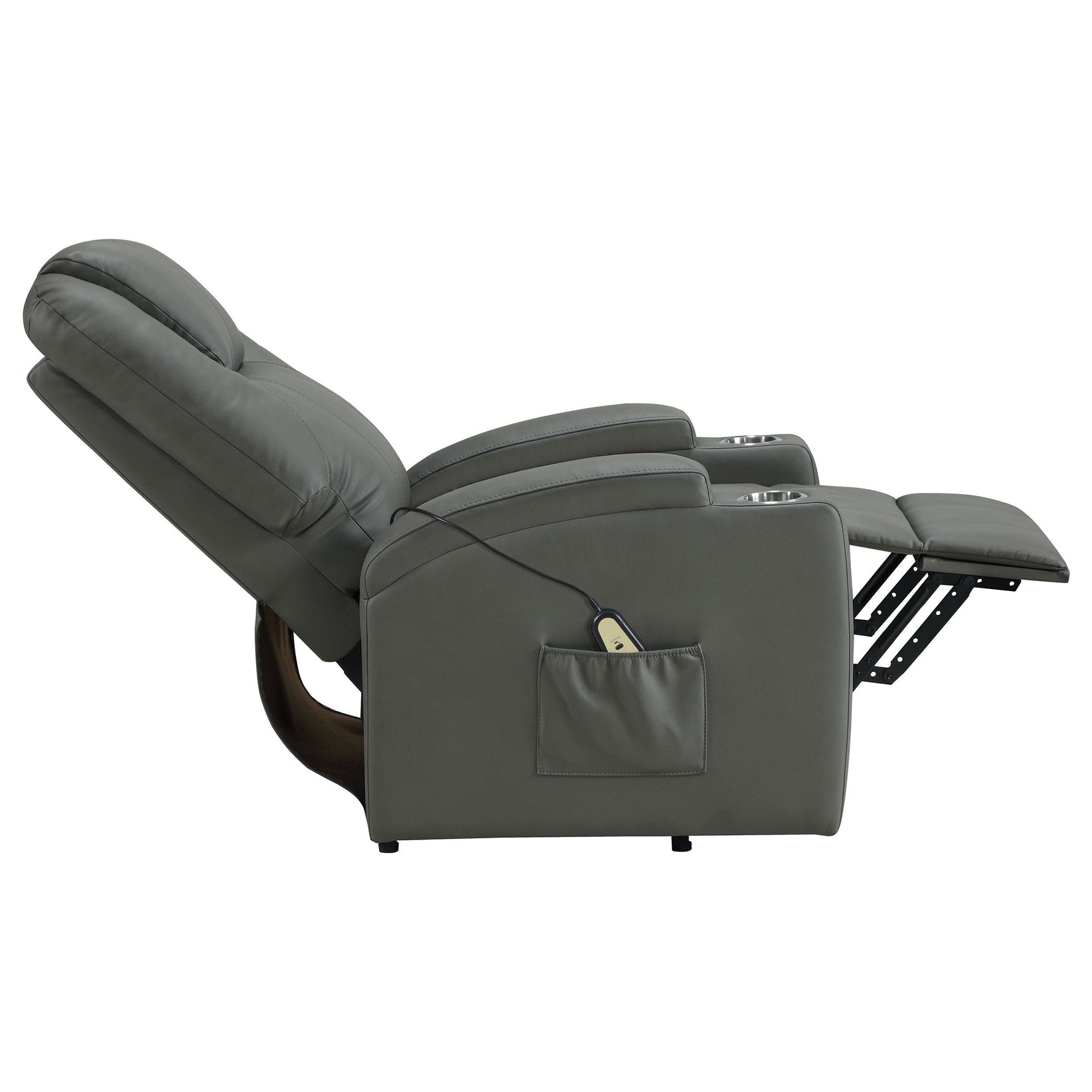 Massage recliner demonstrating reclining feature