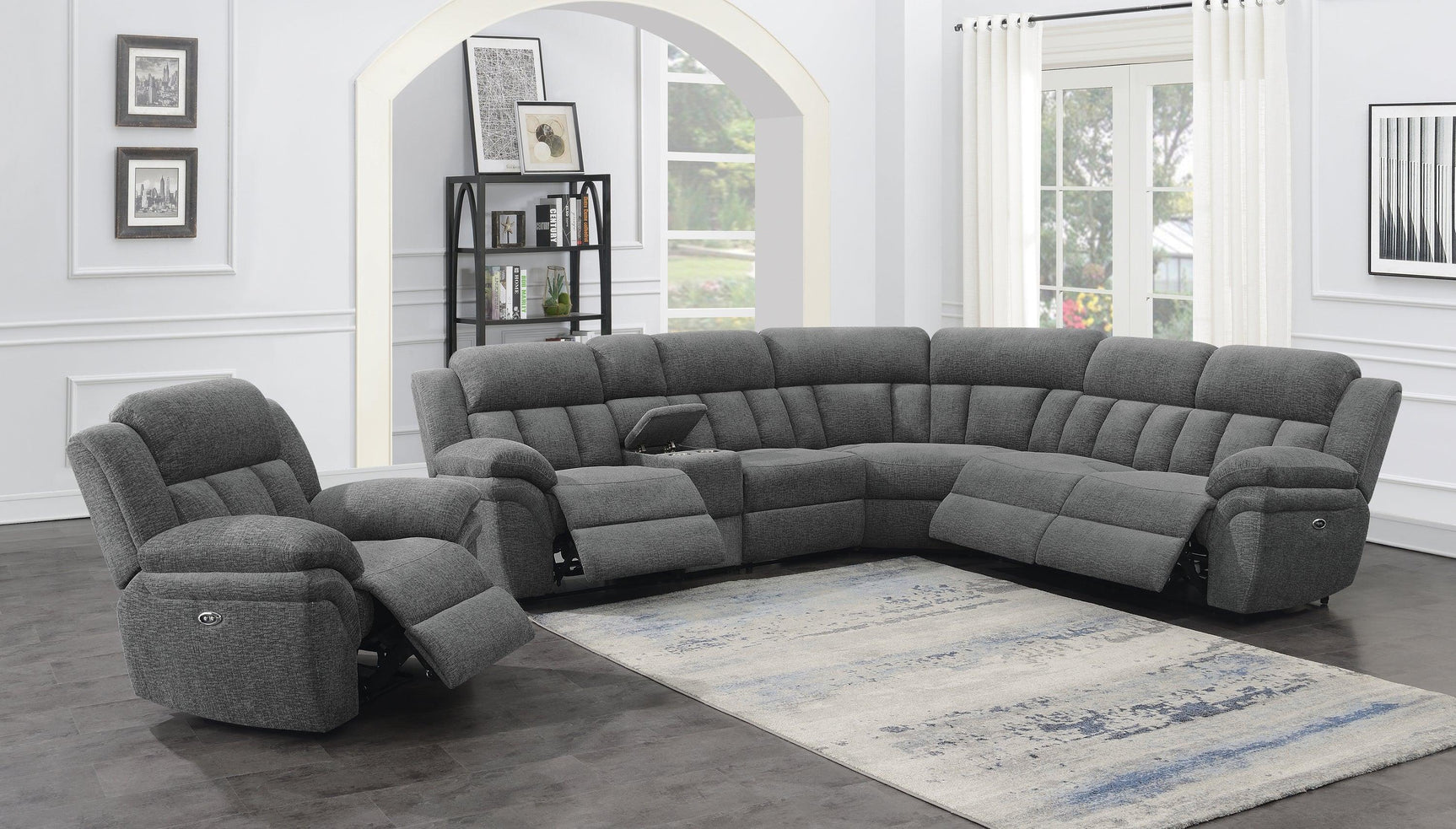 Bahrain 6-Piece Upholstered Motion Sectional Charcoal - Ella Furniture