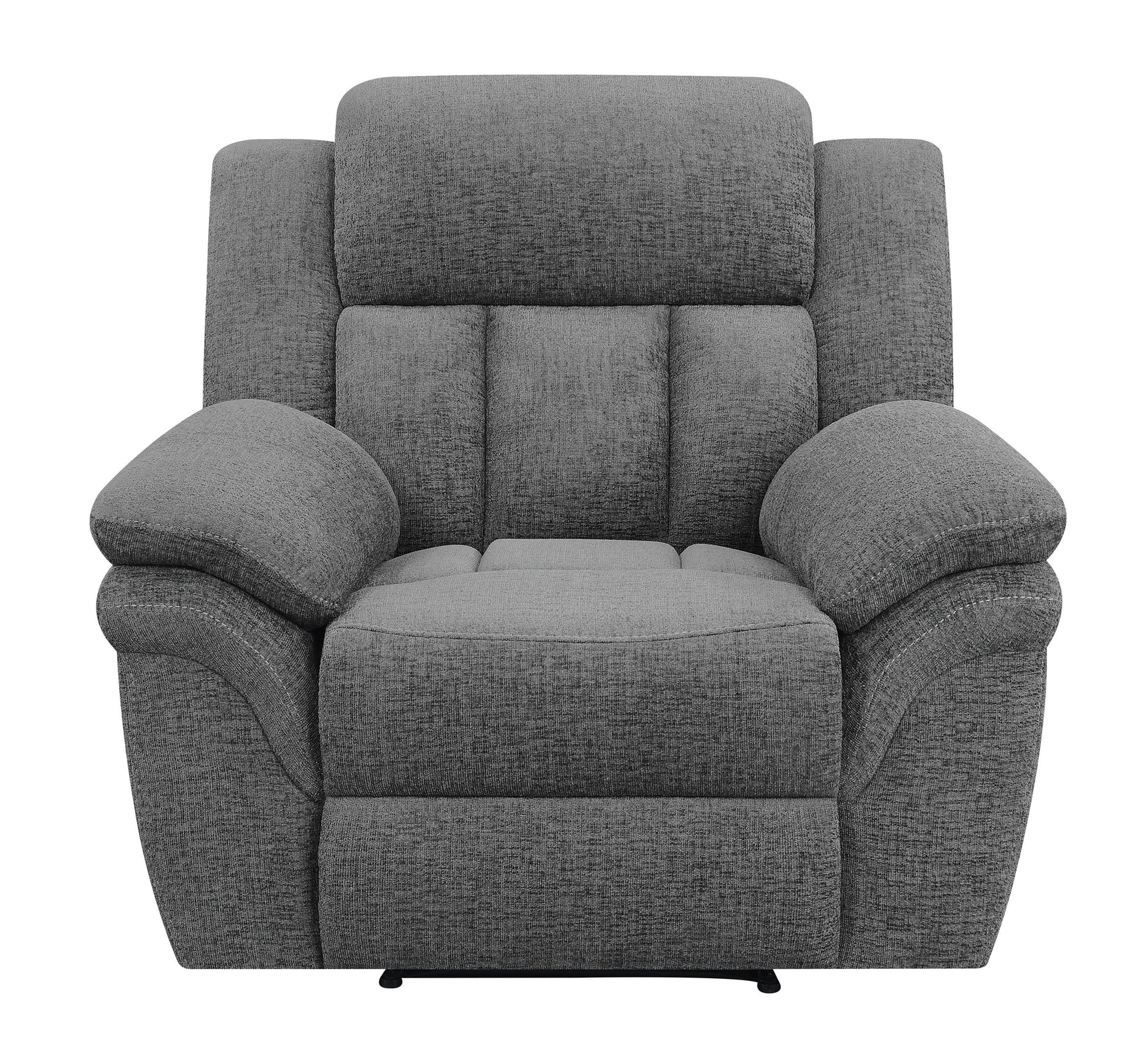 Side angle of Bahrain Upholstered Glider Recliner in charcoal