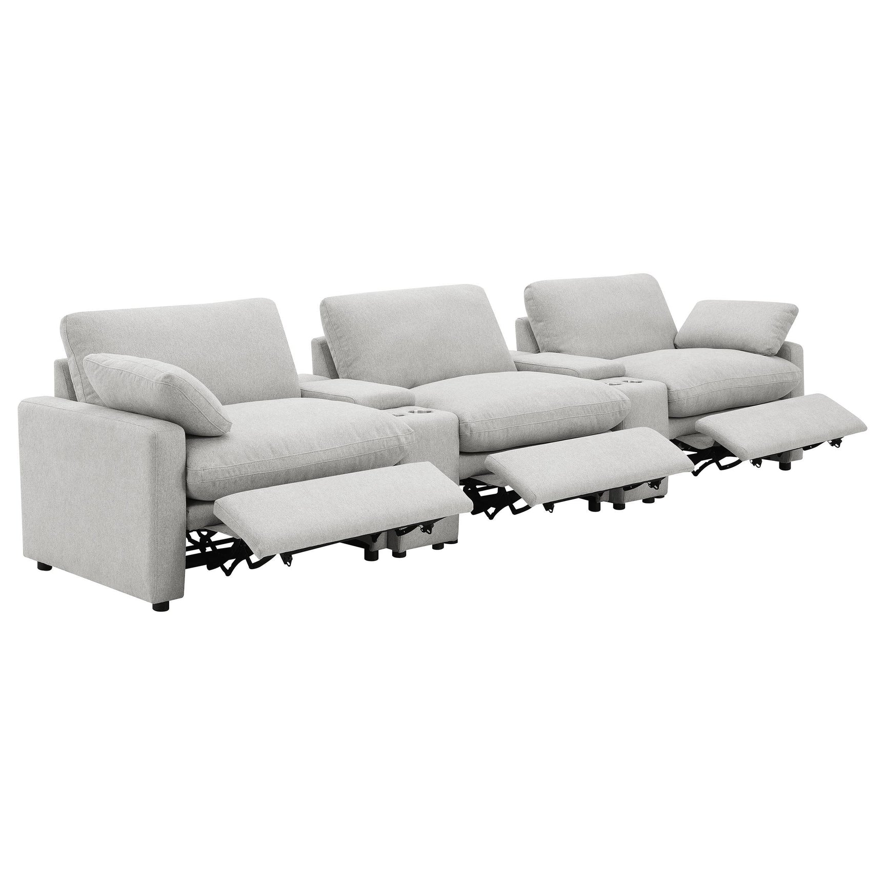 Side view of Collins power reclining home theater seating with cup holders