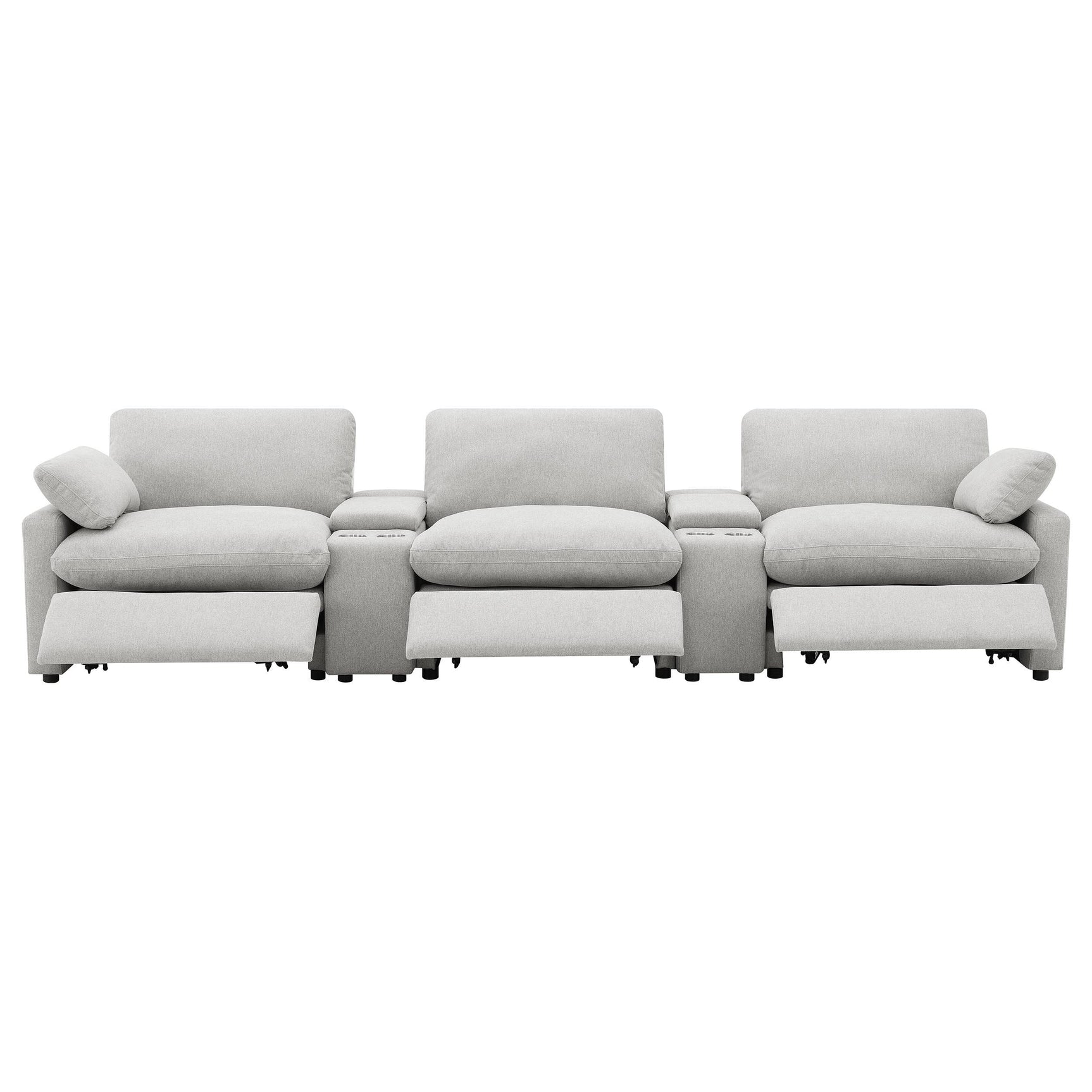 Collins reclining mechanism detail in grey fabric seating