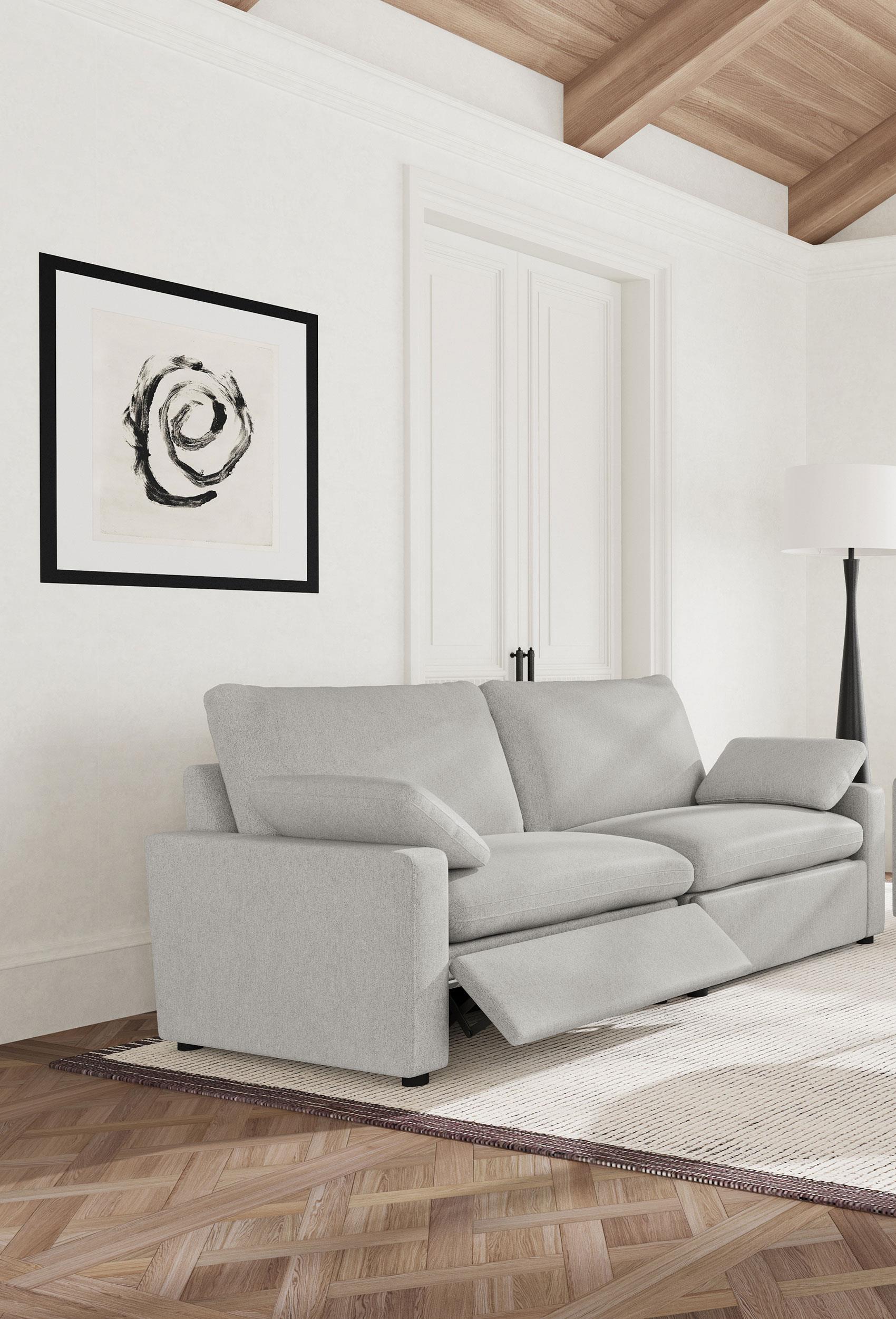 Close-up of power reclining control on Collins Loveseat