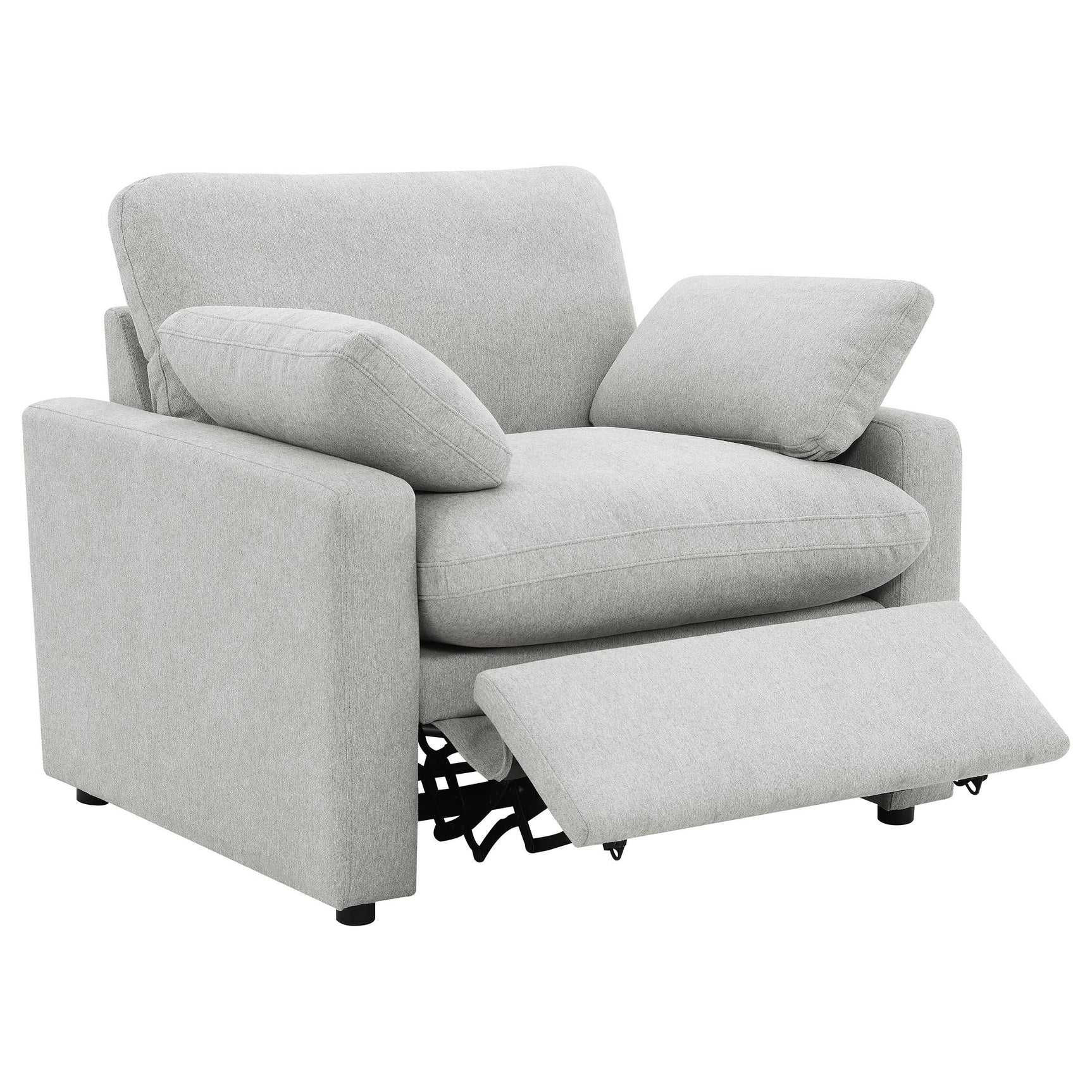 Side angle of Collins grey upholstered power recliner chair
