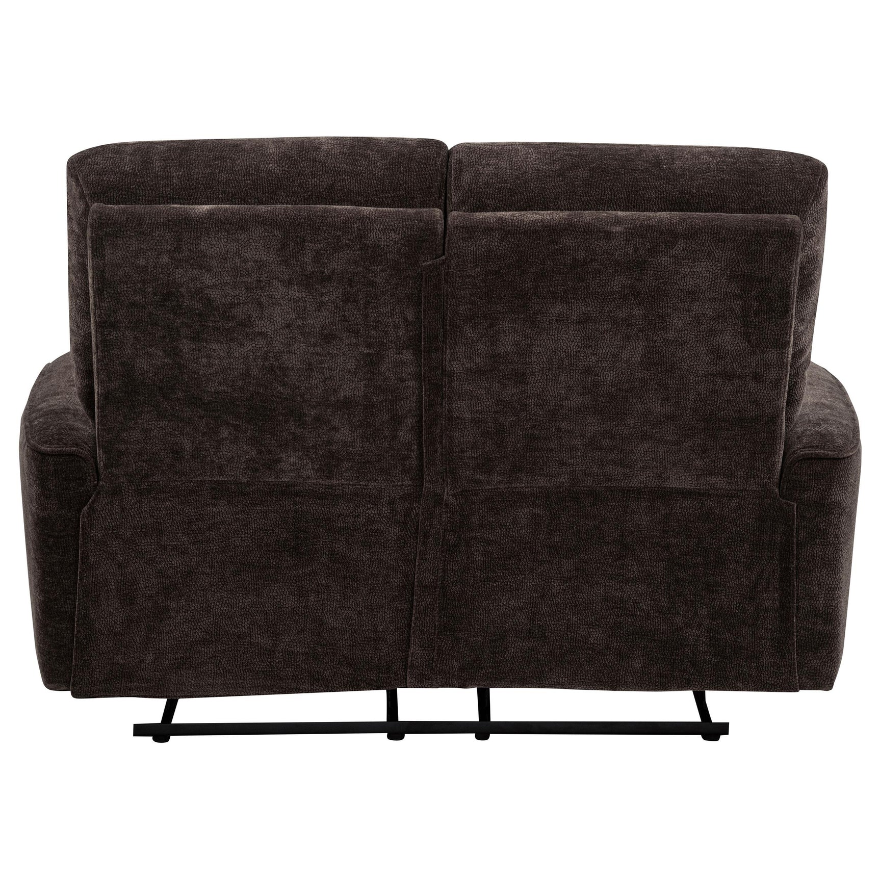 Durable wood and metal frame detail on Navarro loveseat