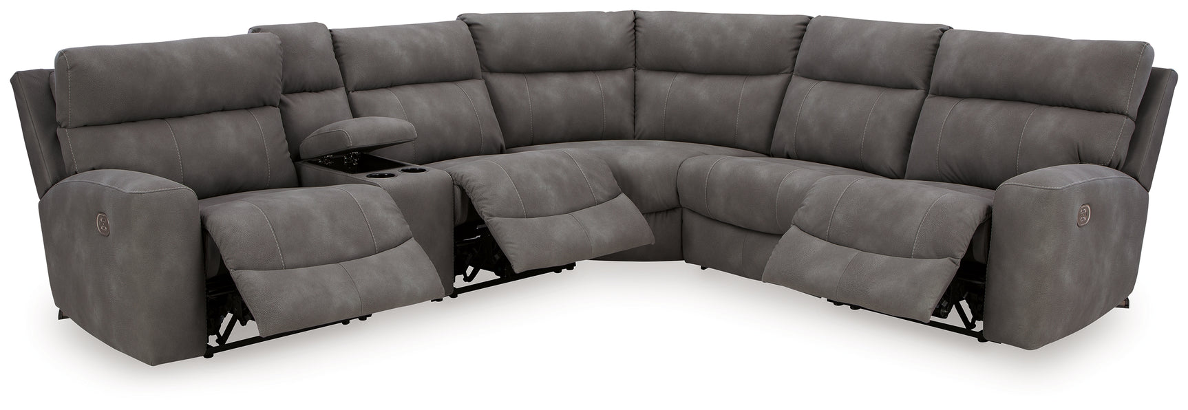 Next-Gen DuraPella sectional console with storage and cup holders