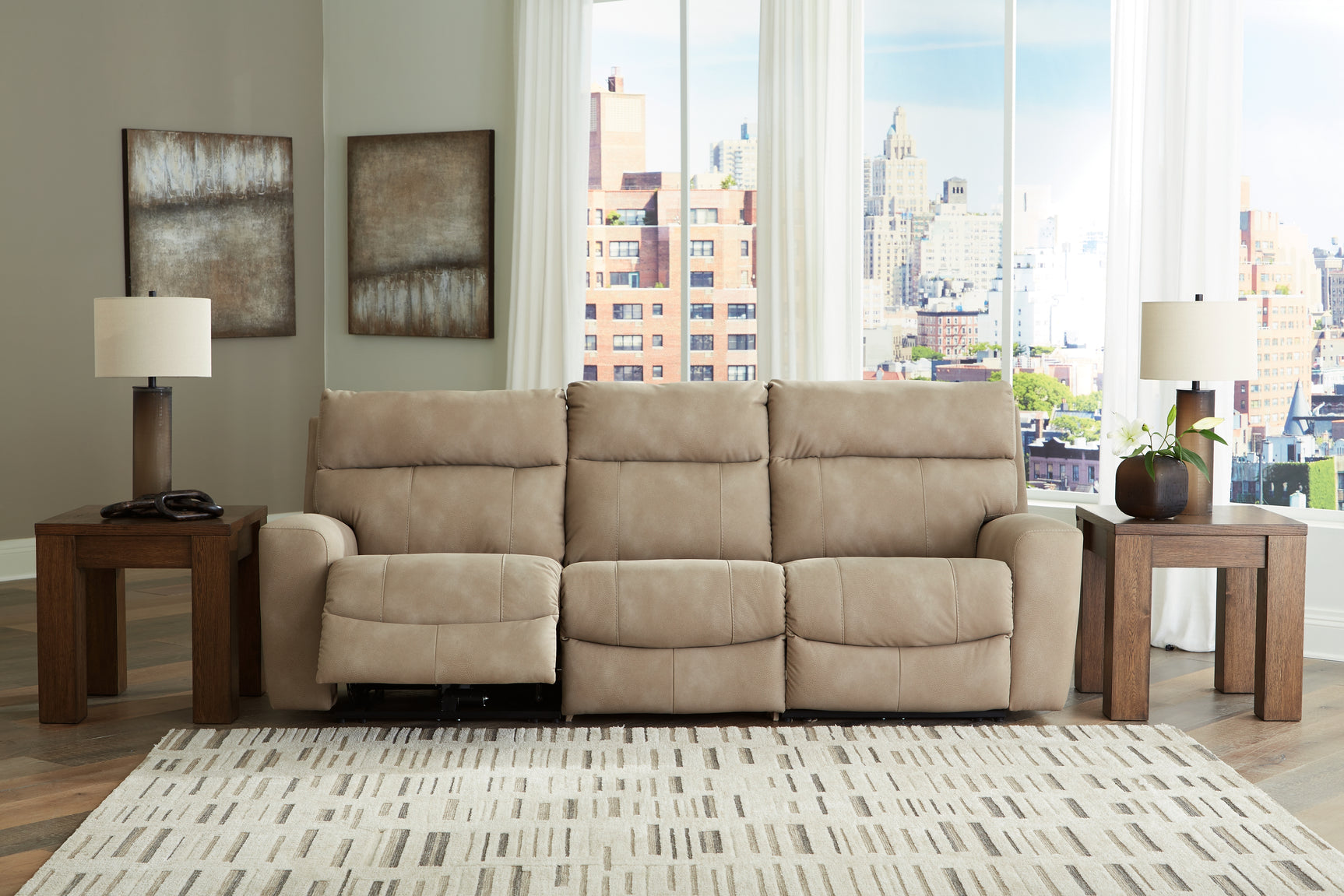 USB charging port detail on sectional sofa