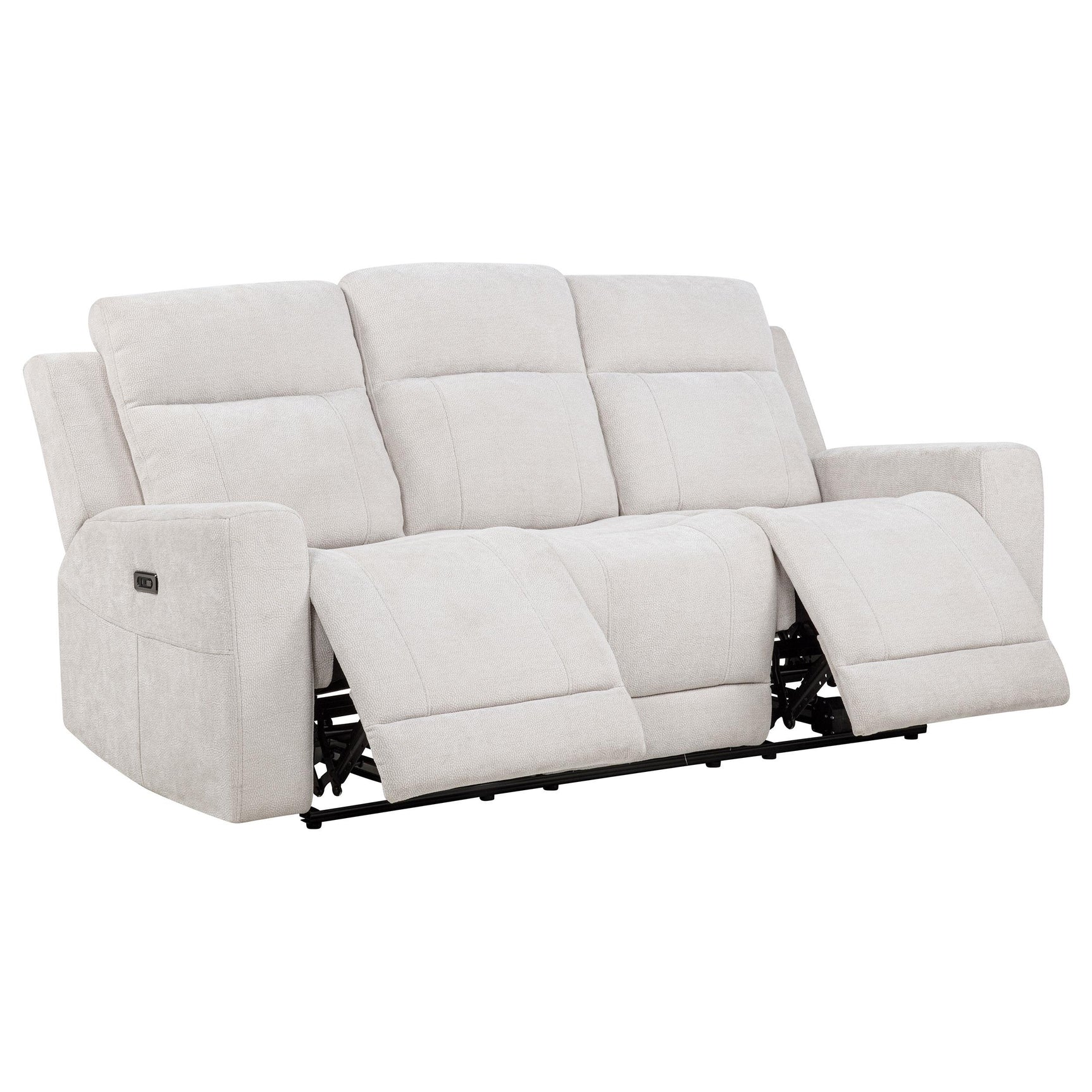 Power recliner chair in ivory chenille upholstery