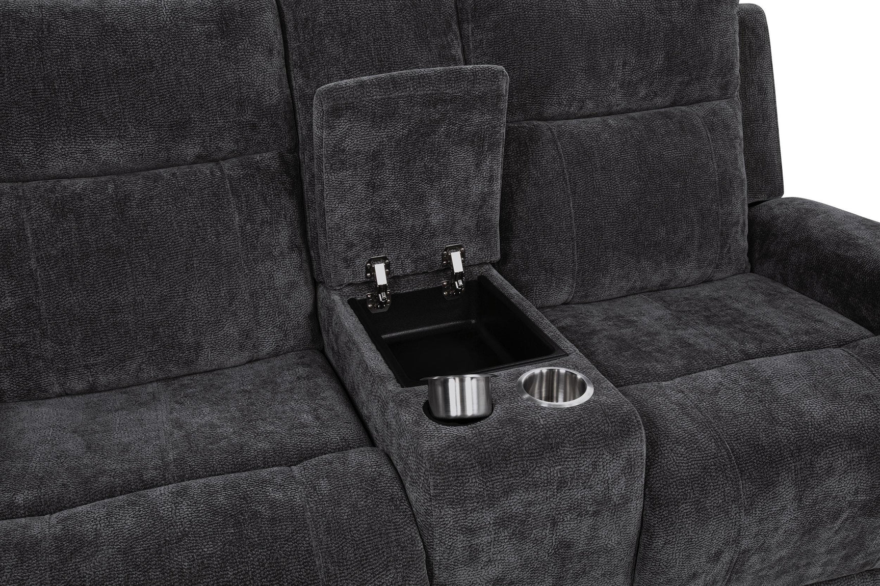 Lift-top storage compartment inside console