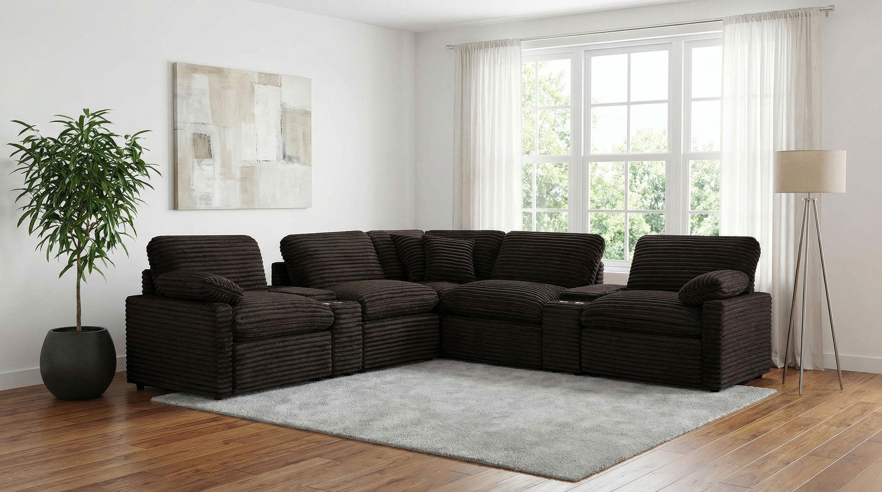 Side view of Collins 7-piece modular power reclining sectional with cup holders