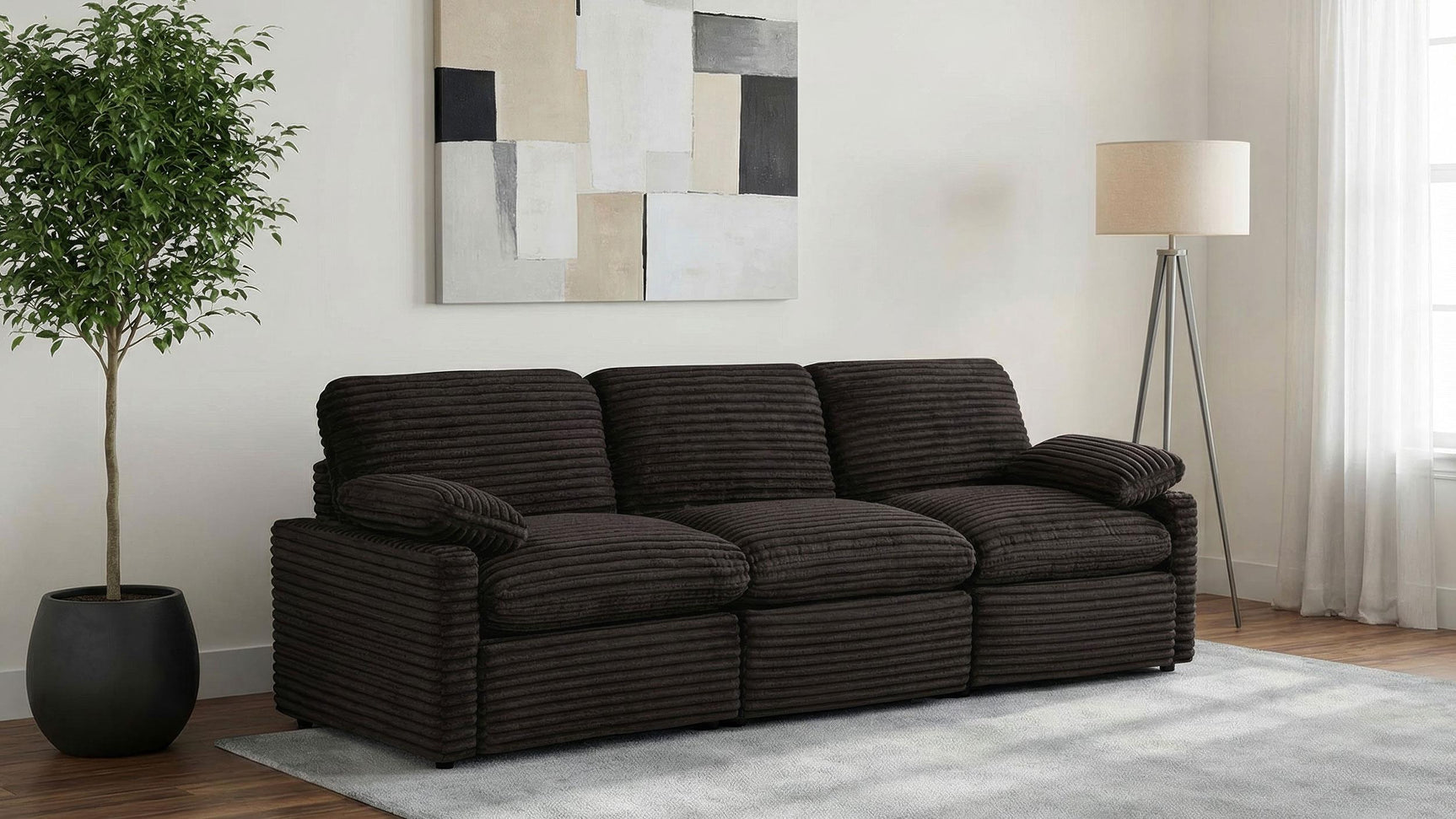 Side view of Collins modular power sofa in chocolate brown