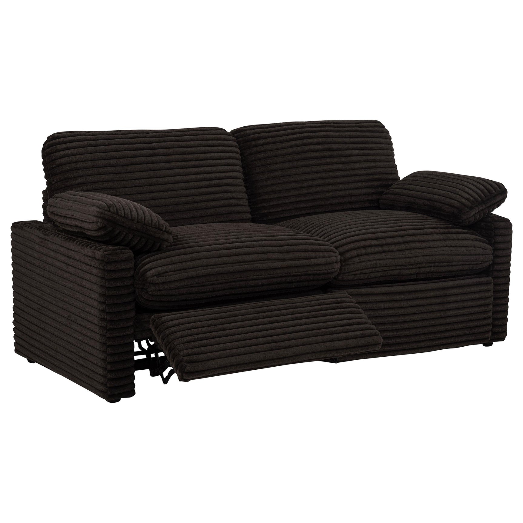 View of black plastic legs and loveseat frame