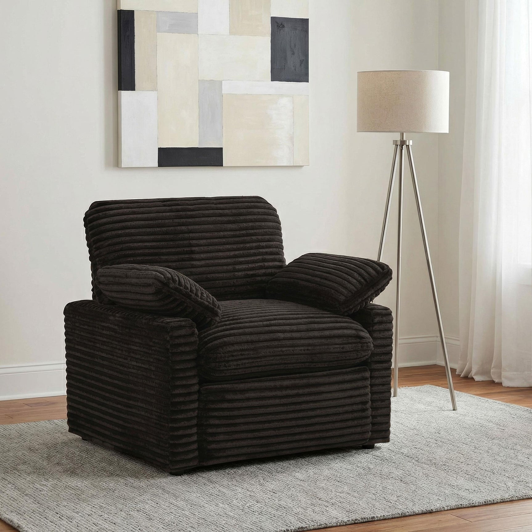 Side view of Collins Power Recliner Chair in chocolate brown fabric