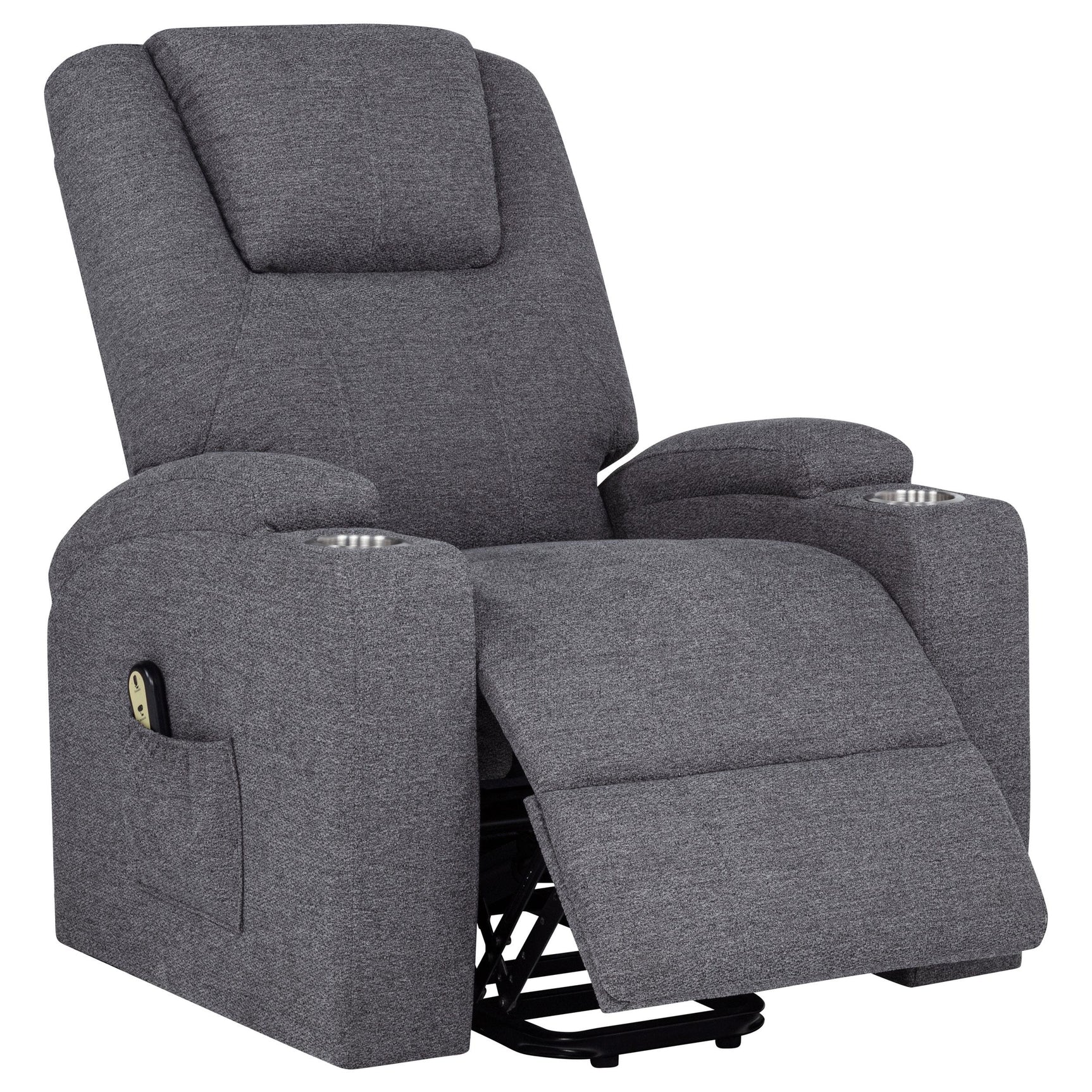 Louie Grey Chenille Power Lift Massage Recliner powered control panel