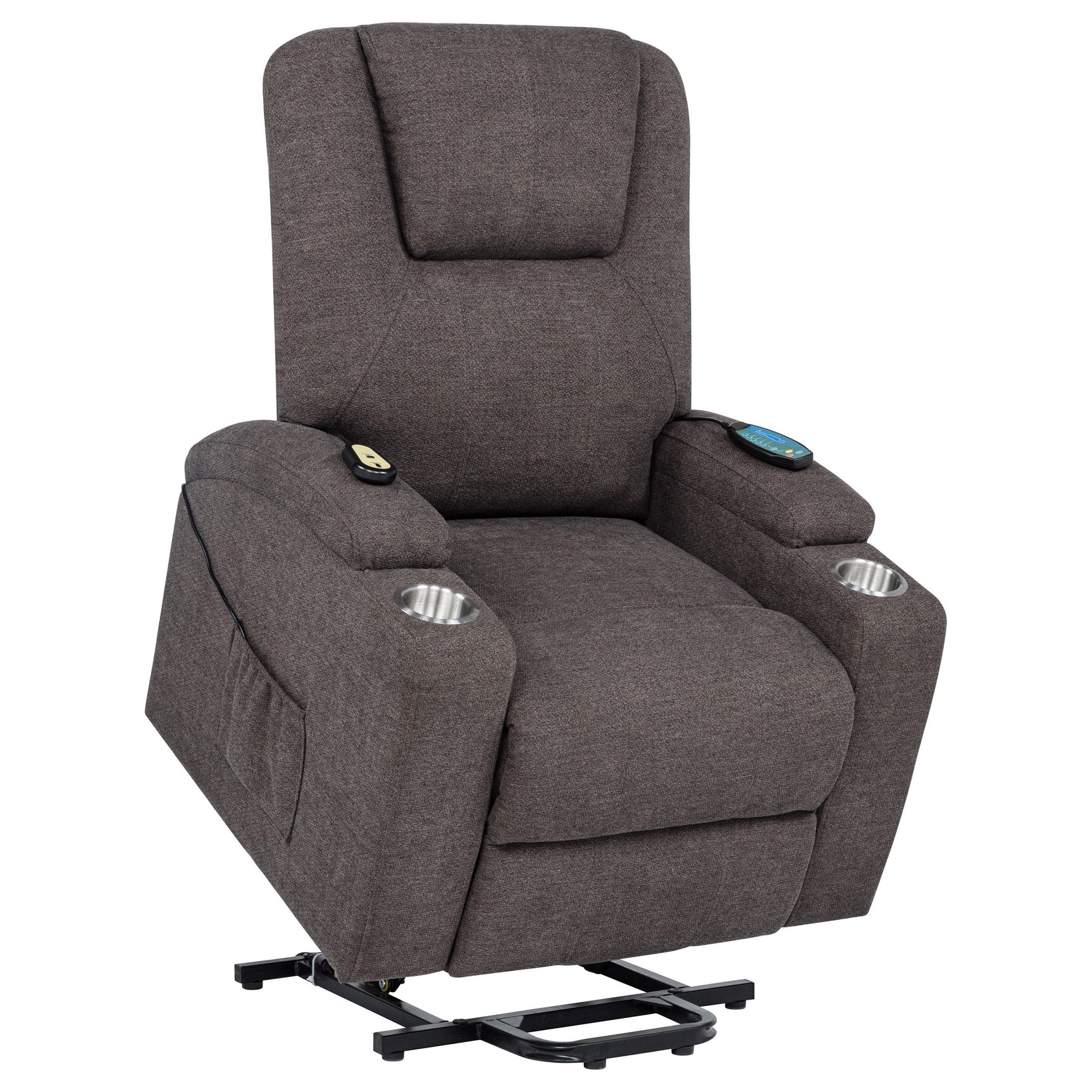 Louie Chenille Upholstered Power Lift Massage Recliner in Brown