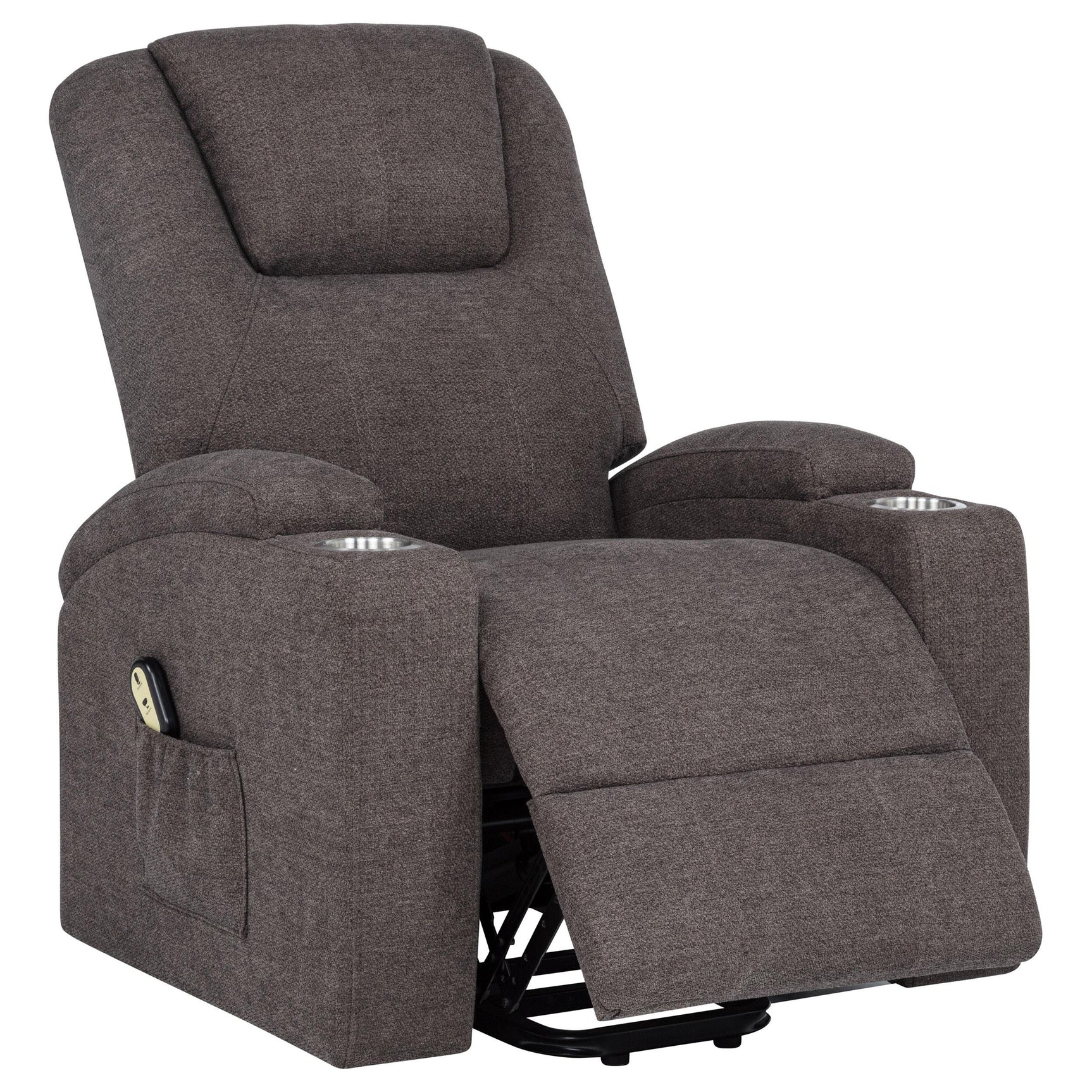 Louie Chenille Upholstered Power Lift Massage Recliner in Brown