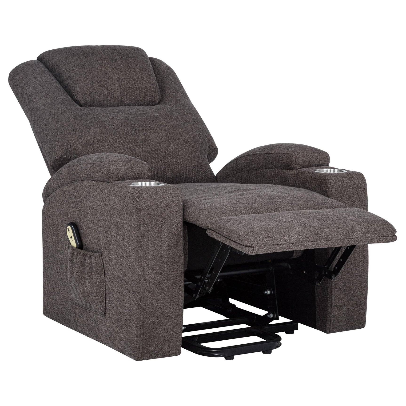 Louie Chenille Upholstered Power Lift Massage Recliner in Brown