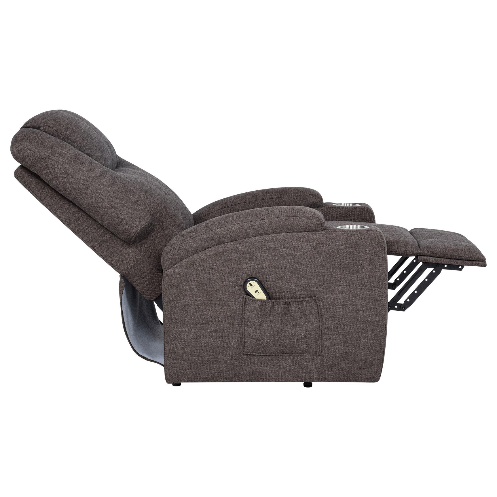 Louie Chenille Upholstered Power Lift Massage Recliner in Brown