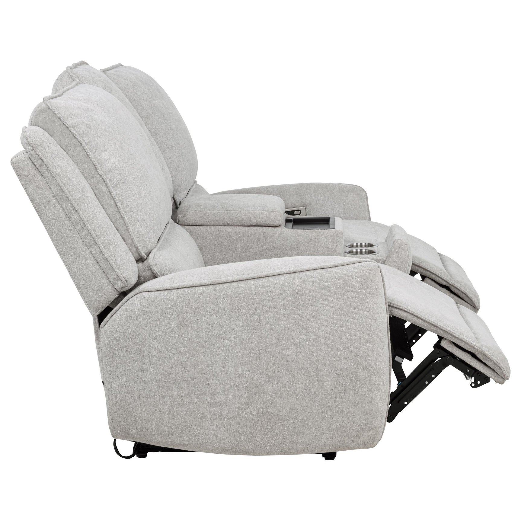Luxurious dove grey chenille fabric and stitching detail