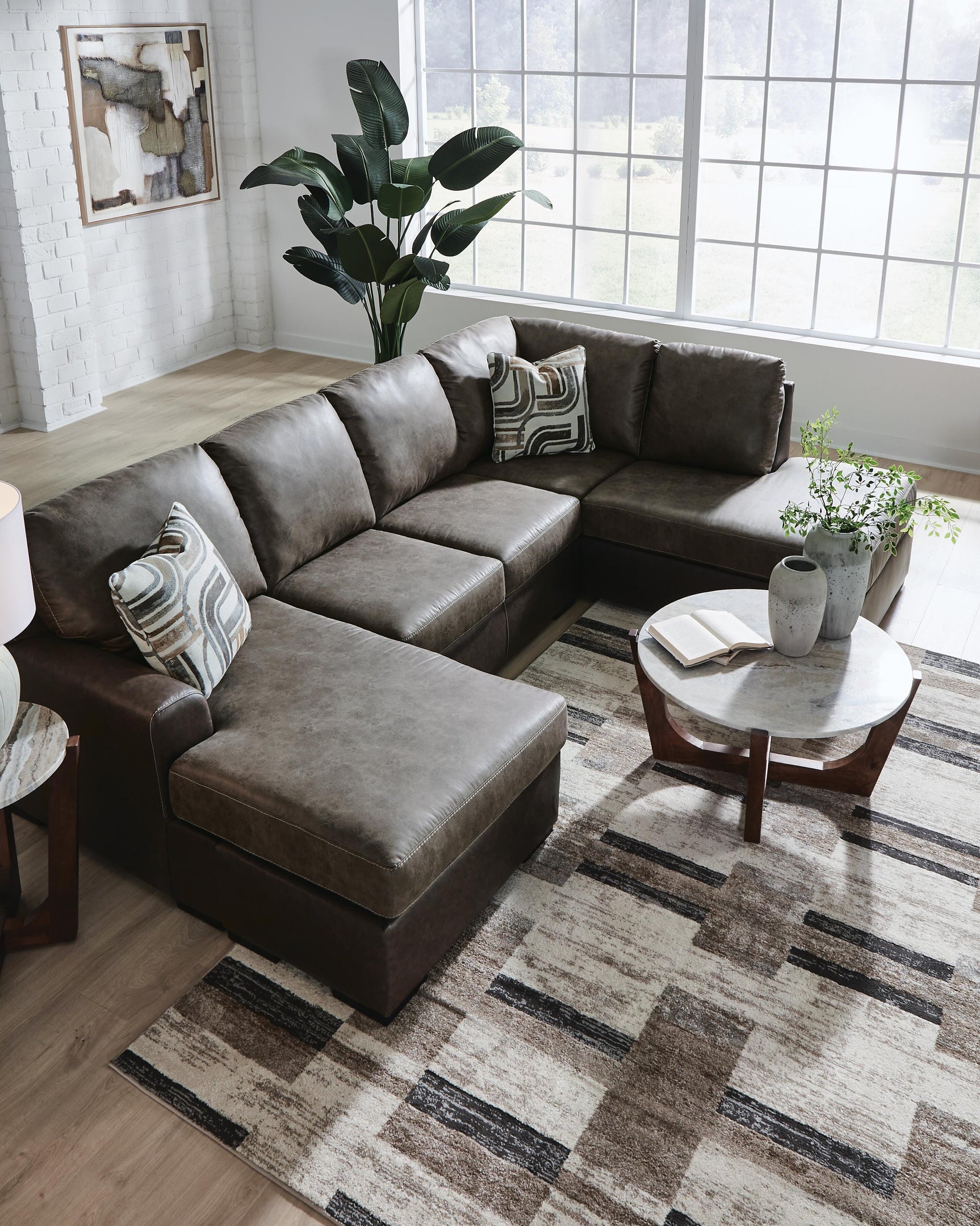 close-up detail of upholstery on Castille Way Fossil Sectional with Chaise