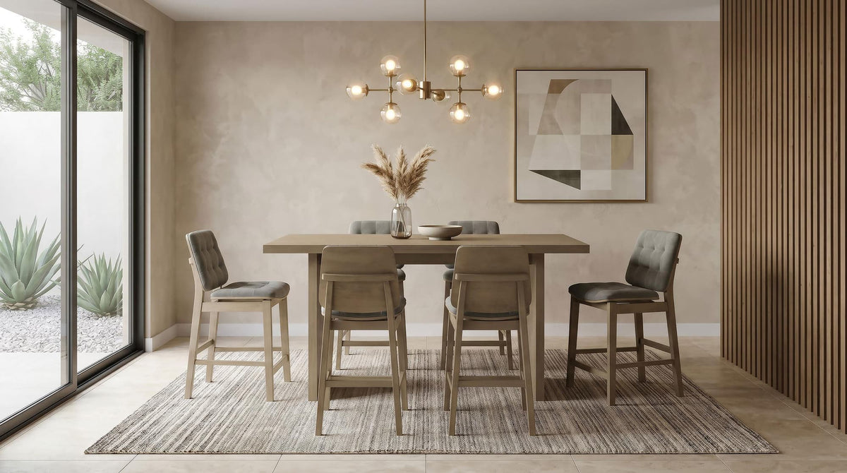 Decker 7-Piece 70-Inch Rectangular Counter Height Dining Set Grey and Natural Oak — product view